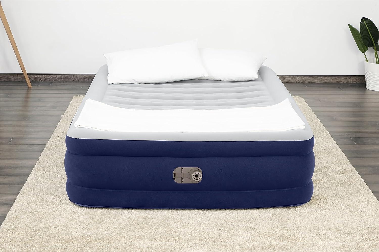 Bestway Full Navy and White Air Mattress with Built-in Pump