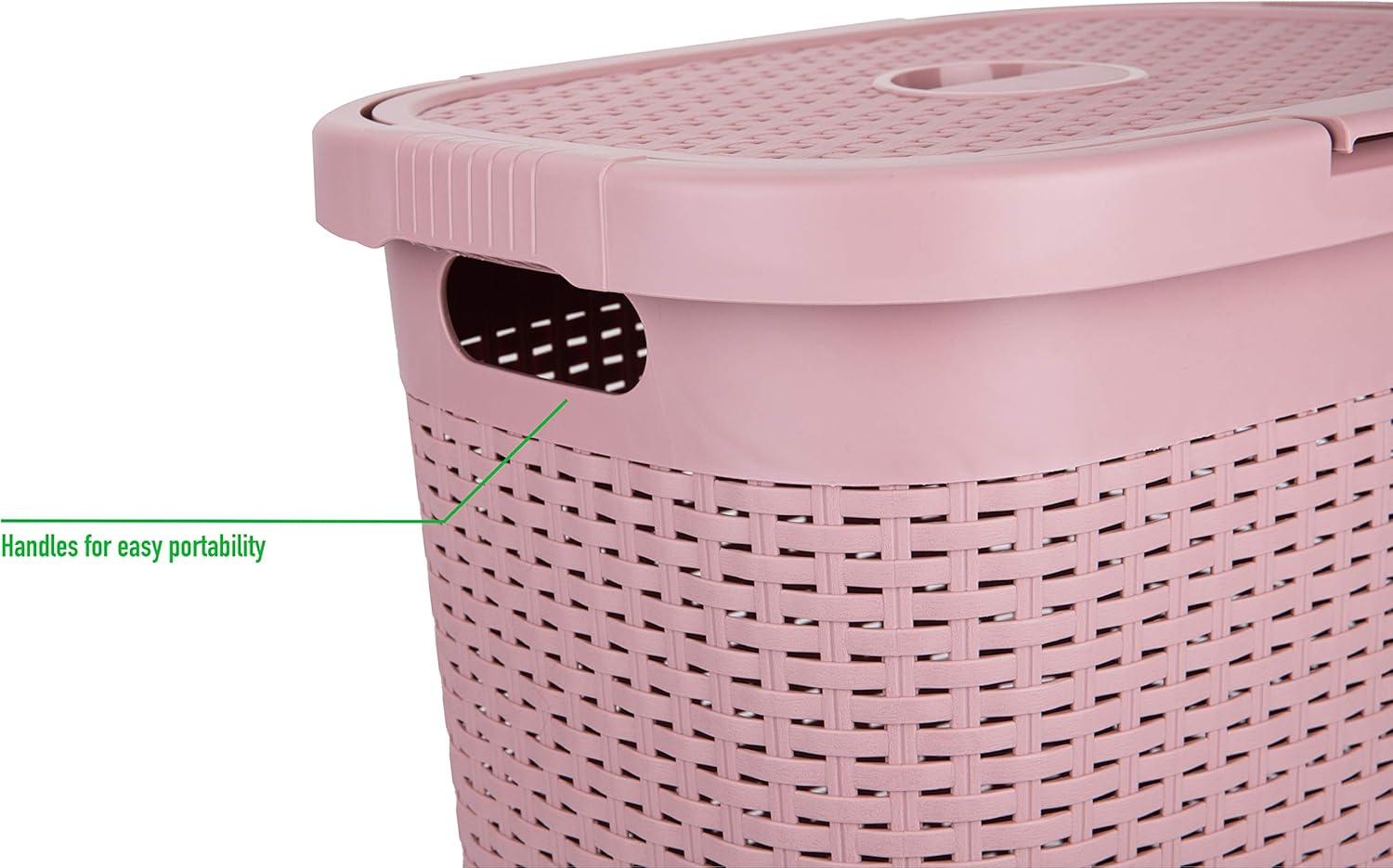 Mind Reader Laundry Basket with Cutout Handles, Washing Bin, Dirty Clothes Storage, Bathroom, Bedroom, Closet, 50 Liter Capacity, Pink