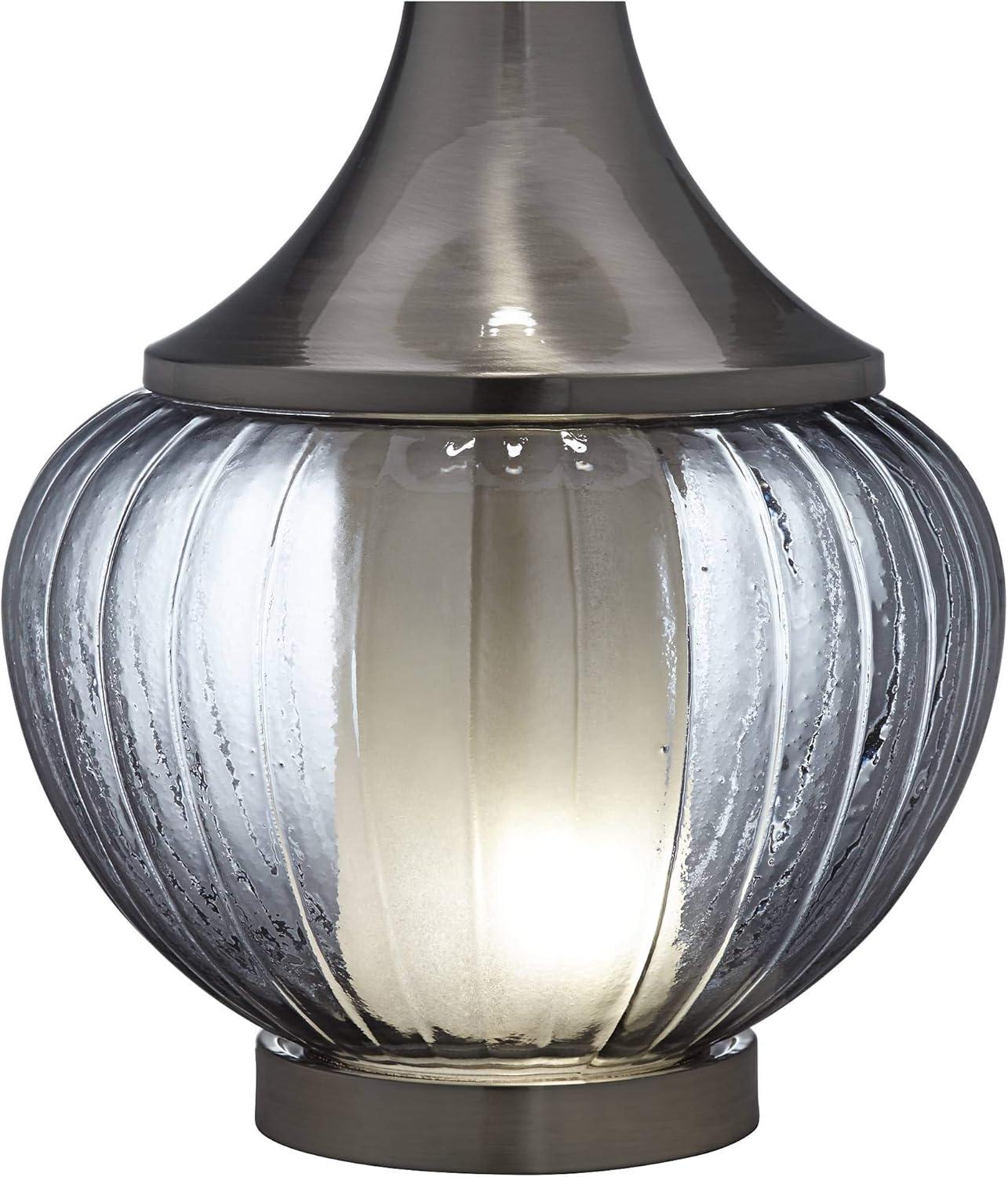 Courtney 23.5" Fluted Smoked Glass Table Lamp with White Linen Shade