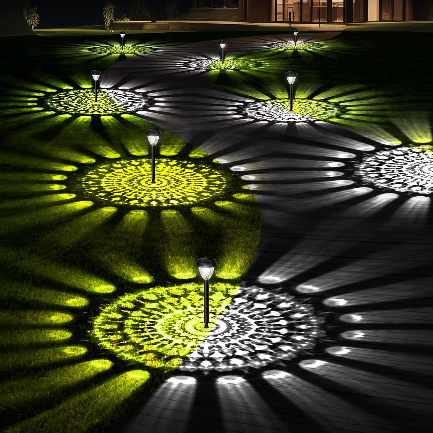 Super Bright Solar LED Pathway Lights with Petal Pattern, 8 Pack