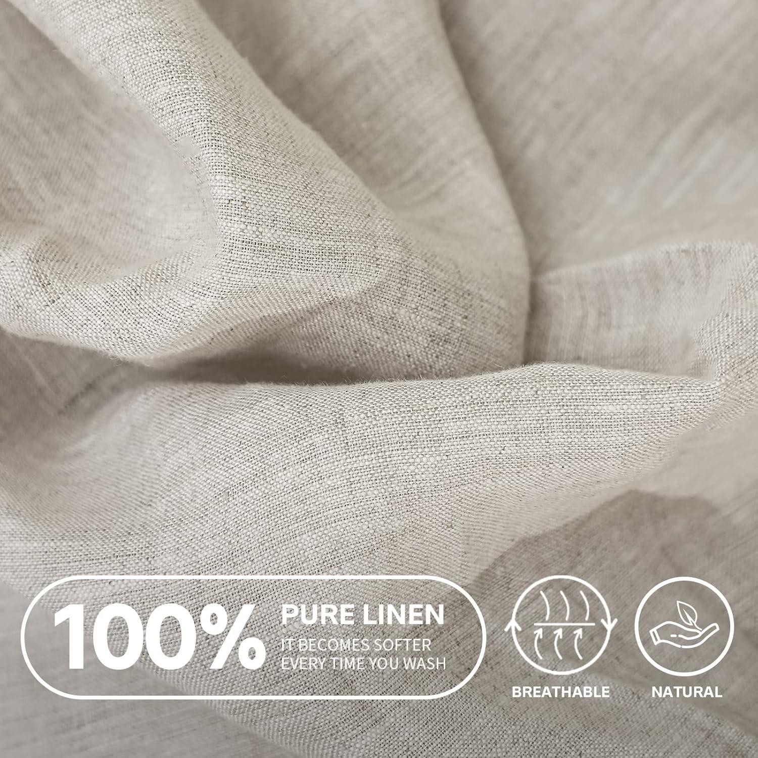 Simple&Opulence 100% Linen Fitted Sheet (1 Piece) Mattress Cover, Natural Belgian Flax-Twin Size, 14 Inch Deep Pocket Stone Washed Farmhouse Bedding-Linen