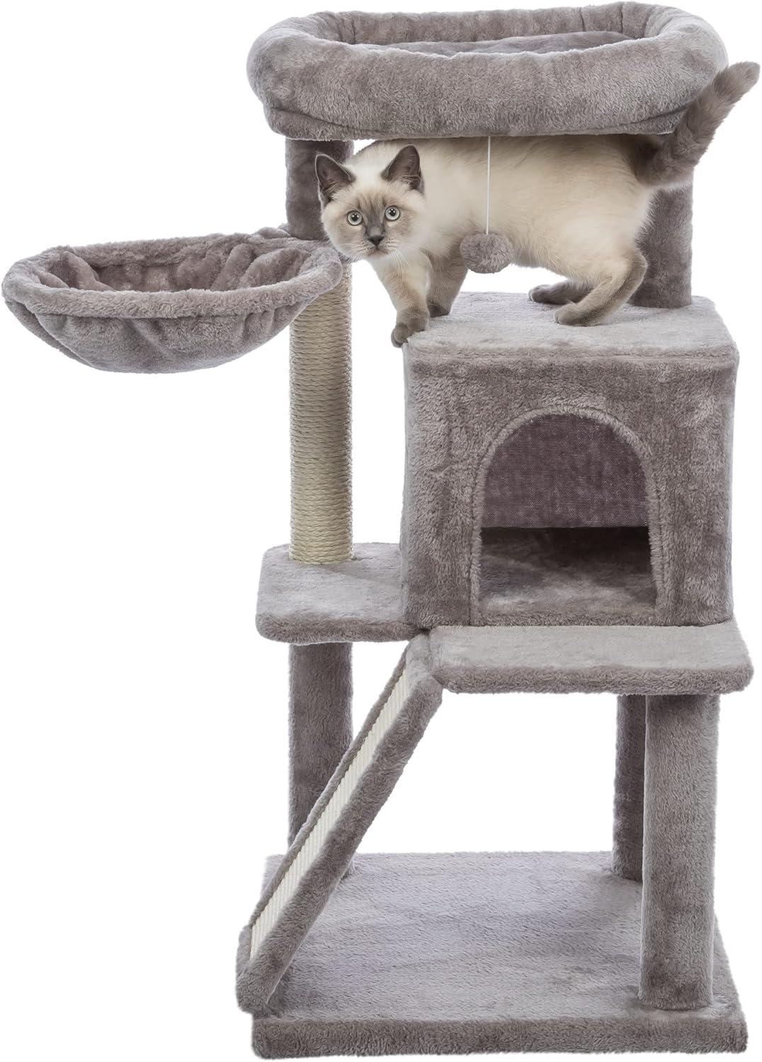 TRIXIE TRIXIE Pepito 39.4" Cat Tower, 3-Level Cat Tree with Sisal Scratching Posts and Ramp, Plush Condo and Hammock