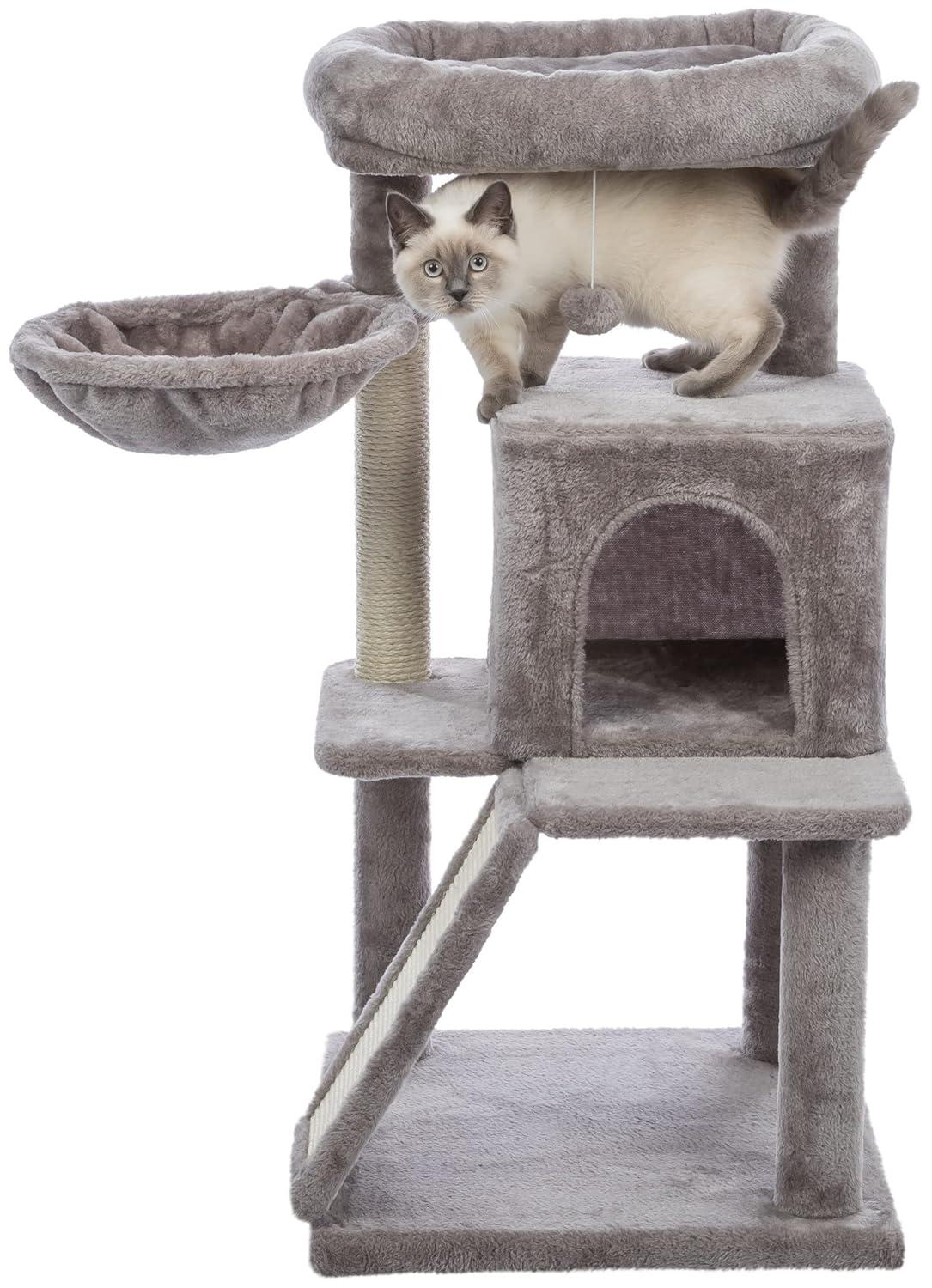 TRIXIE TRIXIE Pepito 39.4" Cat Tower, 3-Level Cat Tree with Sisal Scratching Posts and Ramp, Plush Condo and Hammock