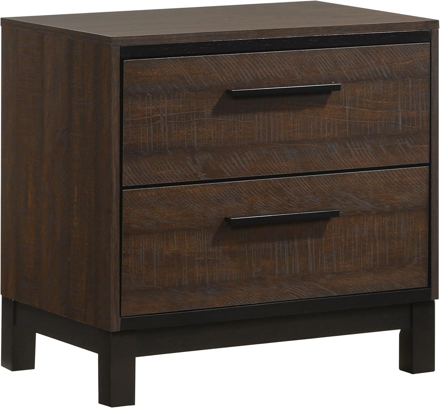 SIMPLE RELAX Edmonton 2 Drawer Nightstand, Rustic Tobacco, Dark Bronze