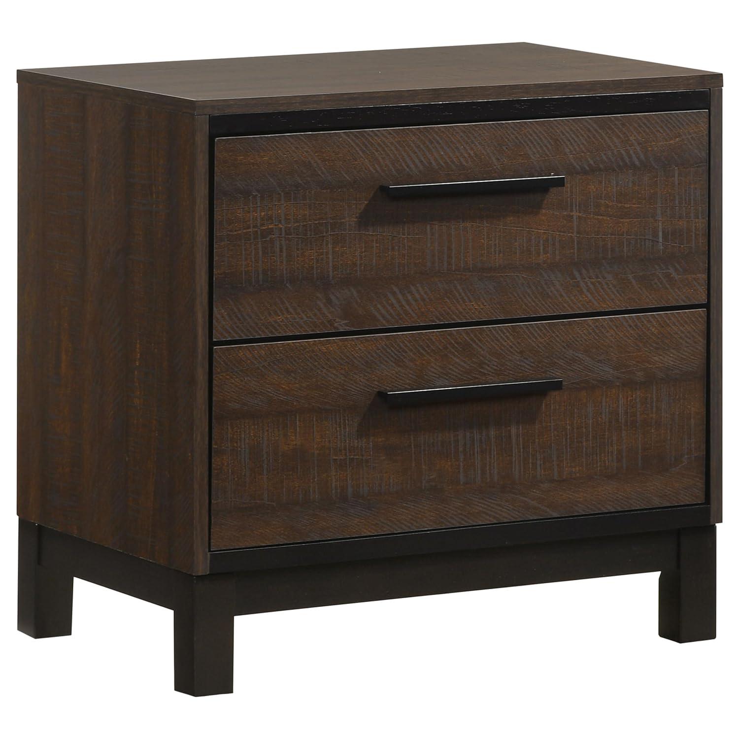 SIMPLE RELAX Edmonton 2 Drawer Nightstand, Rustic Tobacco, Dark Bronze