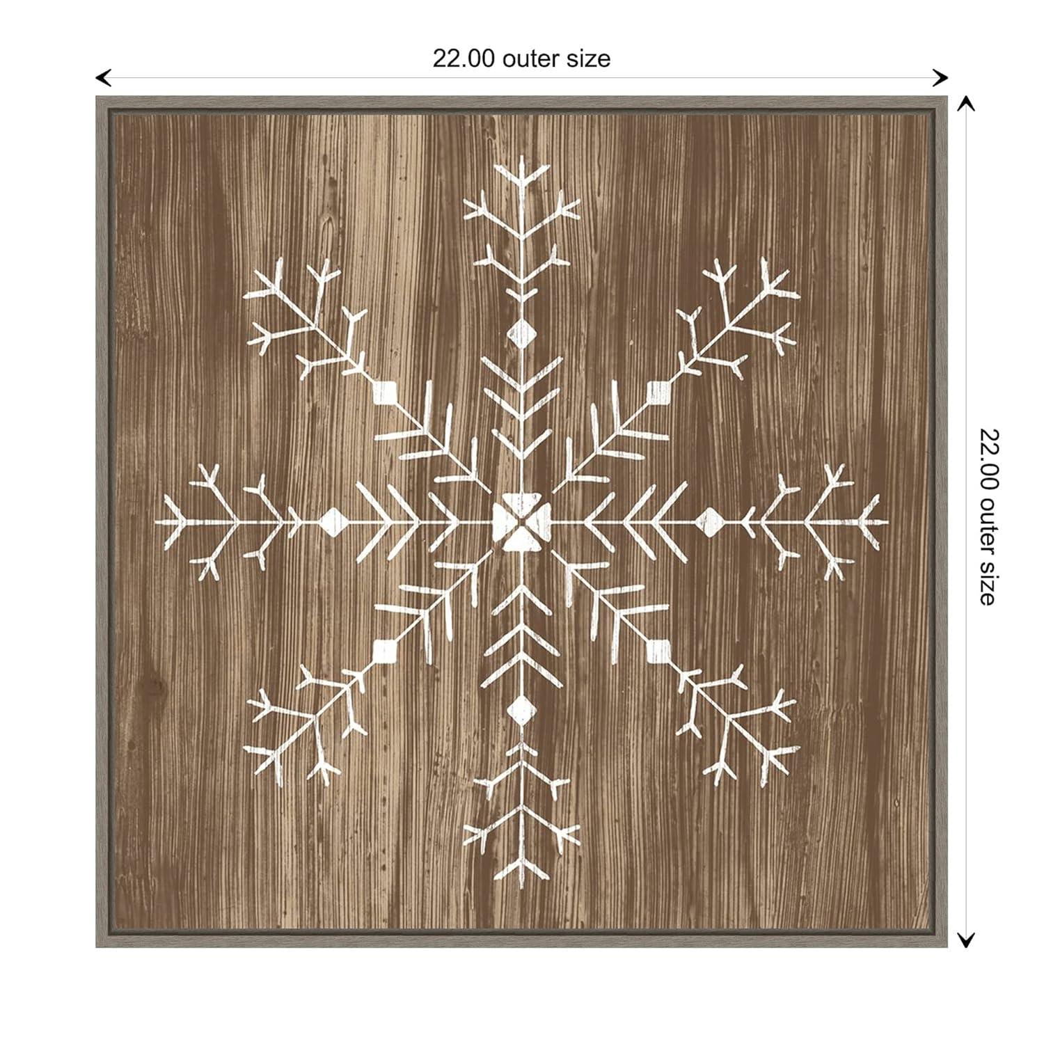 22" x 22" Barnwood Wonderland I Snowflake Framed Wall Canvas - Amanti Art: Hand-Stretched, Lithograph Print, MDF Frame