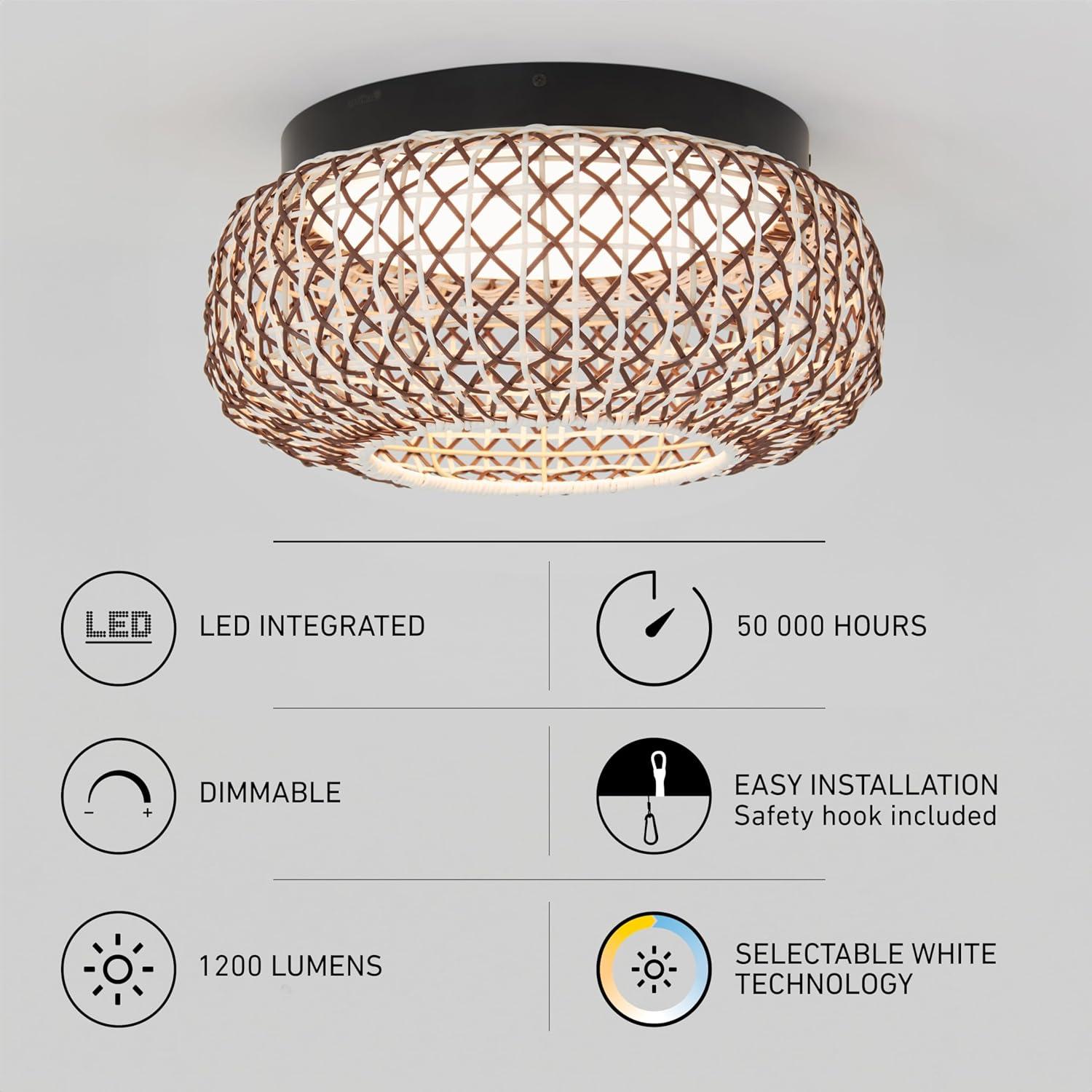 Artika Benson LED Integrated Exotic Pendant Light, Black and Rattan