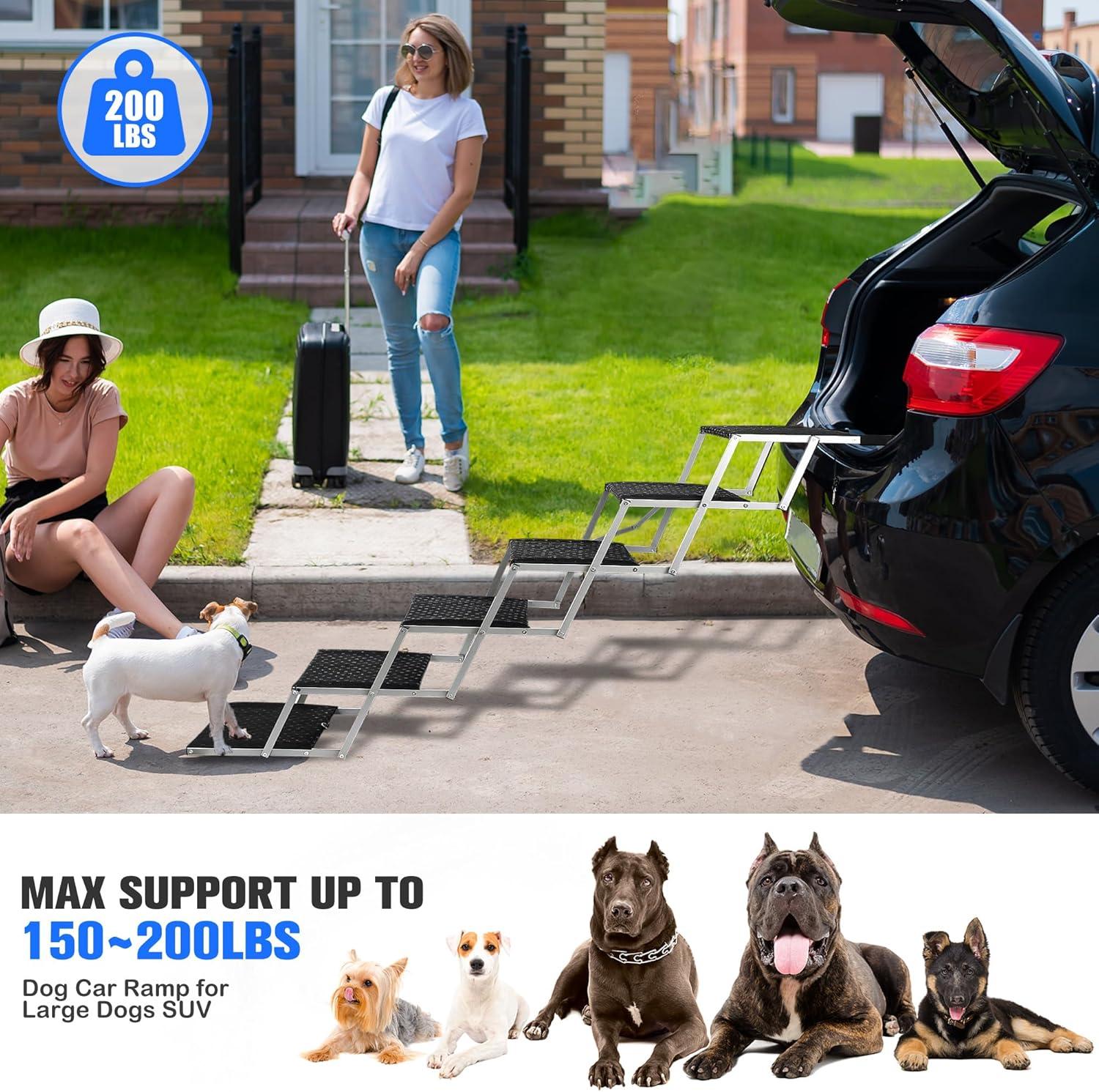 Portable Folding Dog Stairs For Cars, SUV, Trucks, For Large Dogs With Non-Slip Surface, 6 Steps