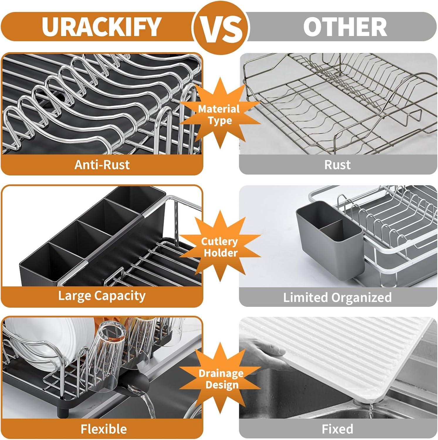 Dish Drying Rack - 304 Large Stainless Steel Dish Drainer for Kitchen Counter, Multifunctional Rust Resistant Kitchen Organizer and Easy Cleaning Storage Rack with Cutlery Holder Drip Tray