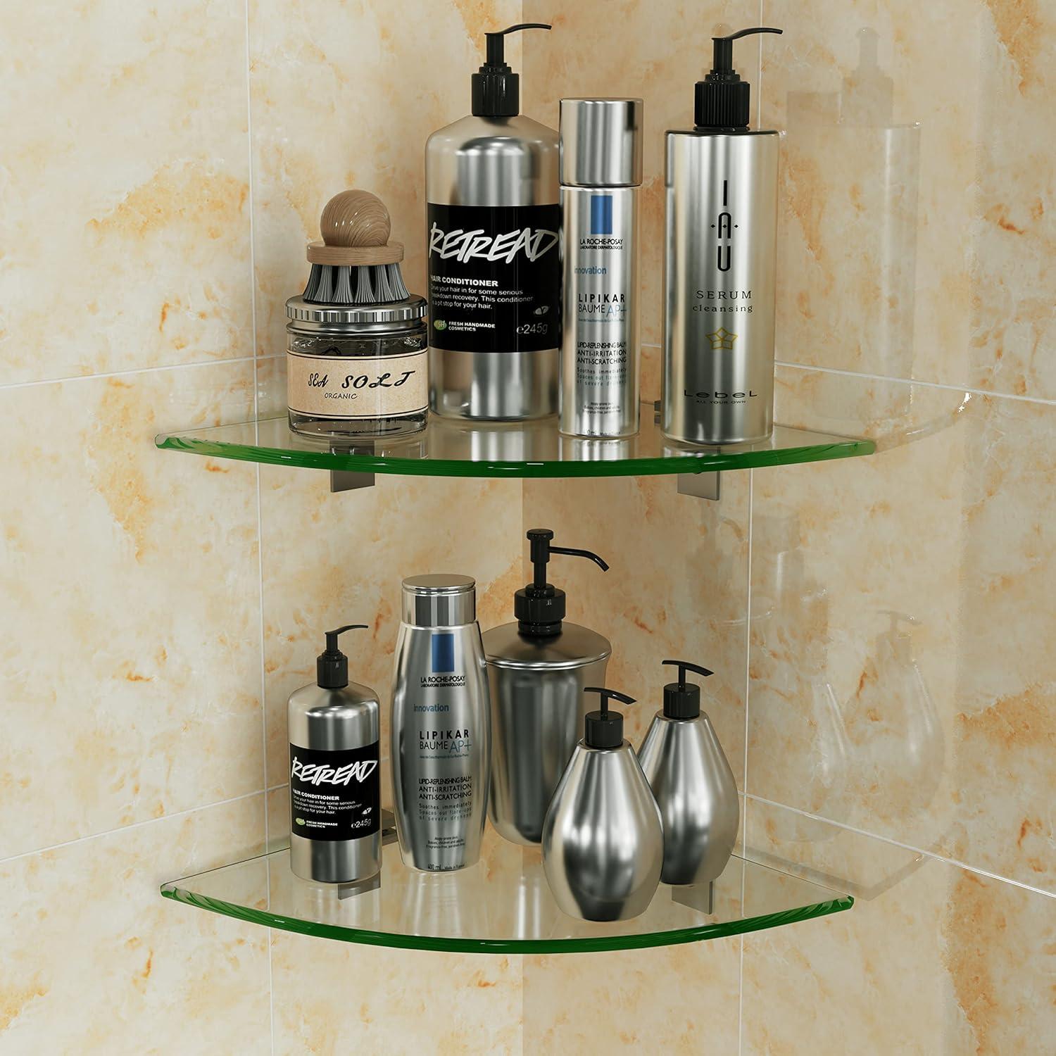 GeekDigg Glass Shelf Shower Caddie, 2-Pack Clear