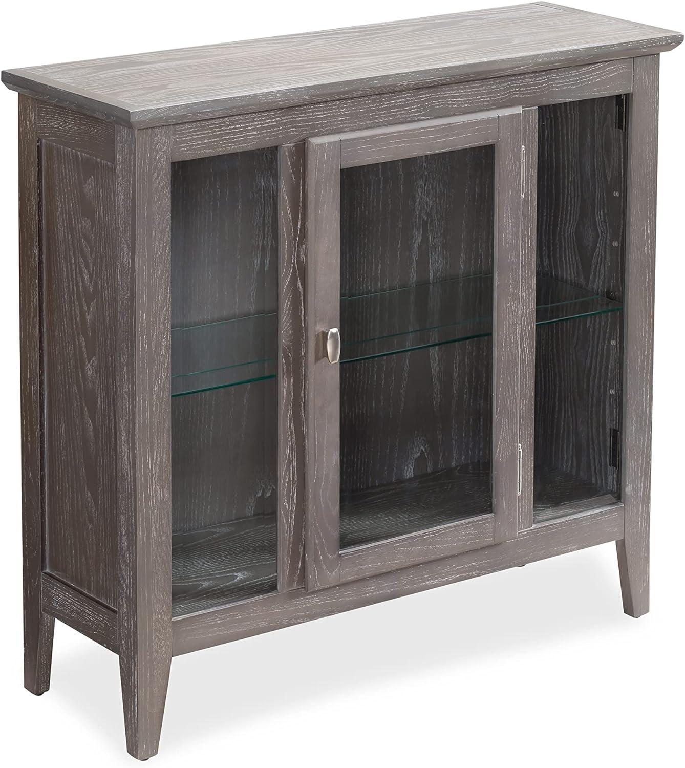 Weathered Gray Lighted Entryway Curio Cabinet with Beveled Glass