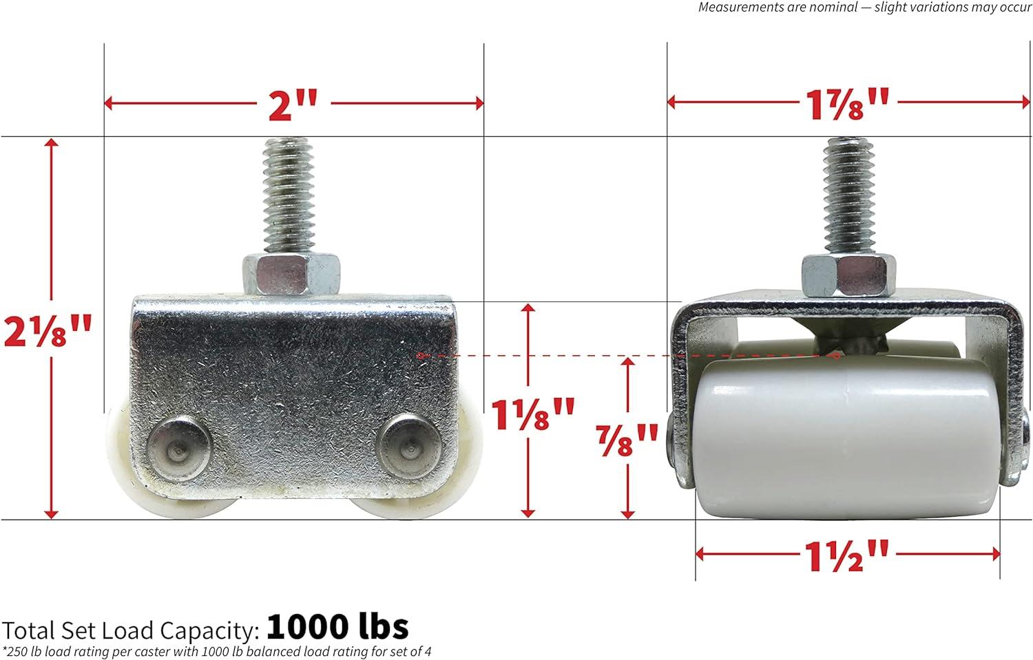 Shepherd Hardware 9441 7/8-Inch Threaded Stem Appliance Caster, Dual Wheels, 4-Pack