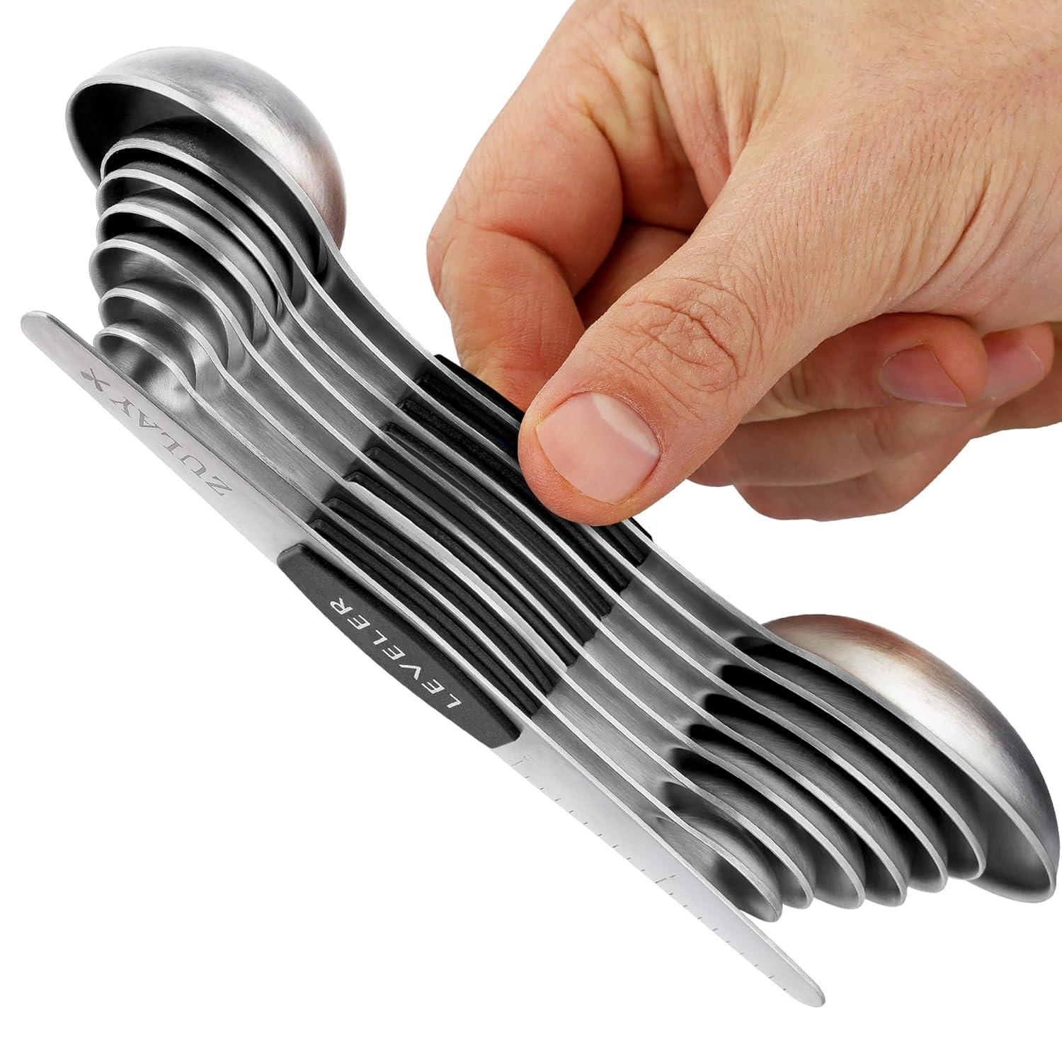 Zulay Kitchen Zulay Stainless Steel Measuring Spoon Set - Stackable Magnetic Spoon Measuring Set - Magnetic Measuring Spoon Set Of 8 With Leveler - Made With Strong N45 Magnets & 304 Stainless Steel - Sunset