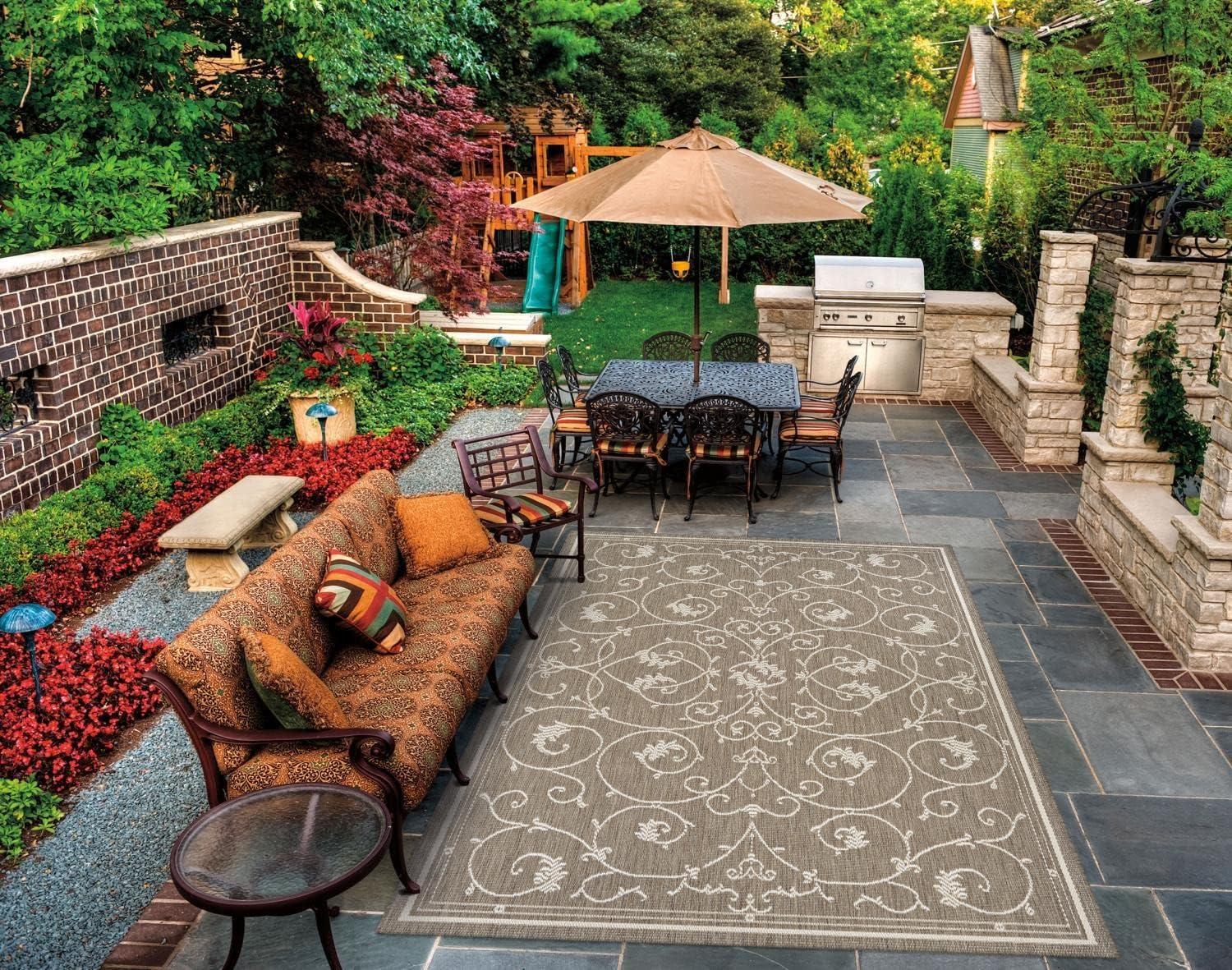 Champagne Taupe Rectangular Synthetic Indoor/Outdoor Area Rug