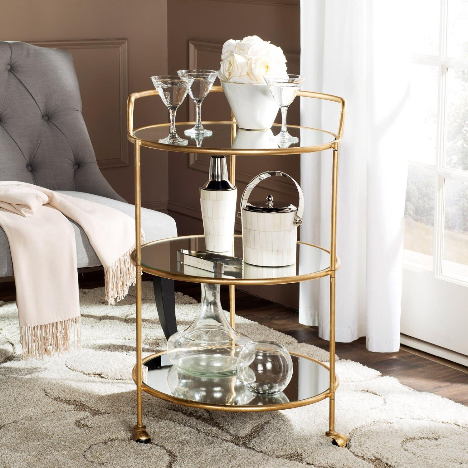 Dulcinea Bar Cart - FOX2554B - Gold/Mirror - Safavieh