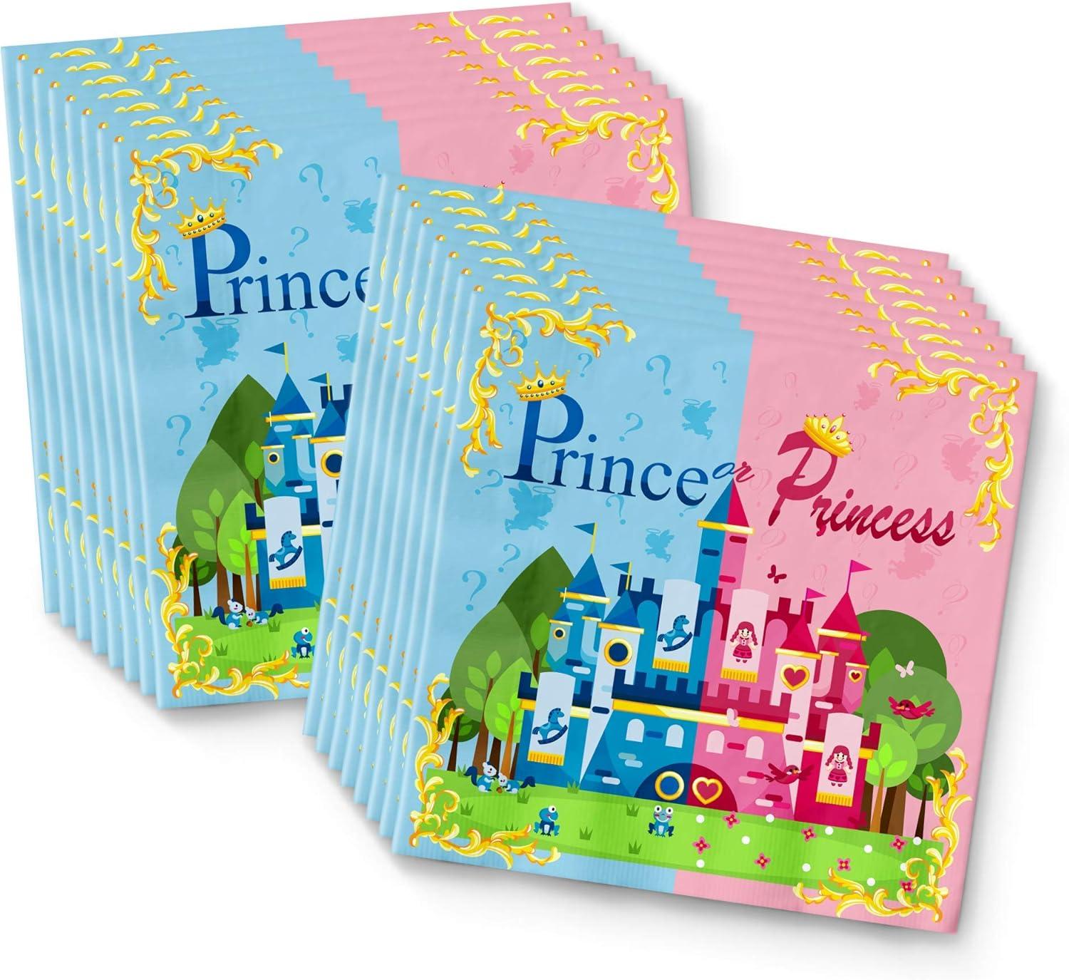 Little Prince or Princess Baby Gender Reveal Party Supplies Set Plates Napkins Cups Tableware Kit for 16