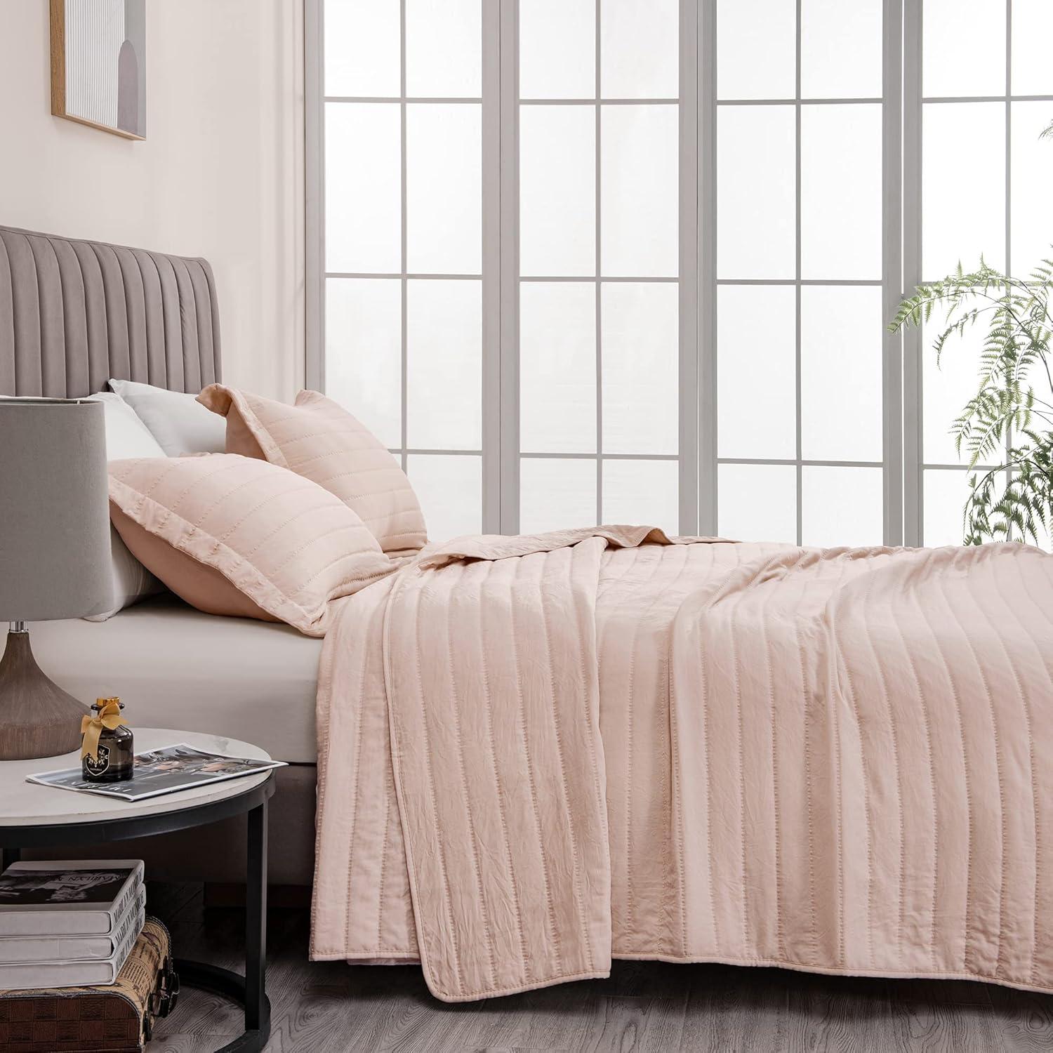FreshFolds Solid Stitched Microfiber Quilt Set with Shams
