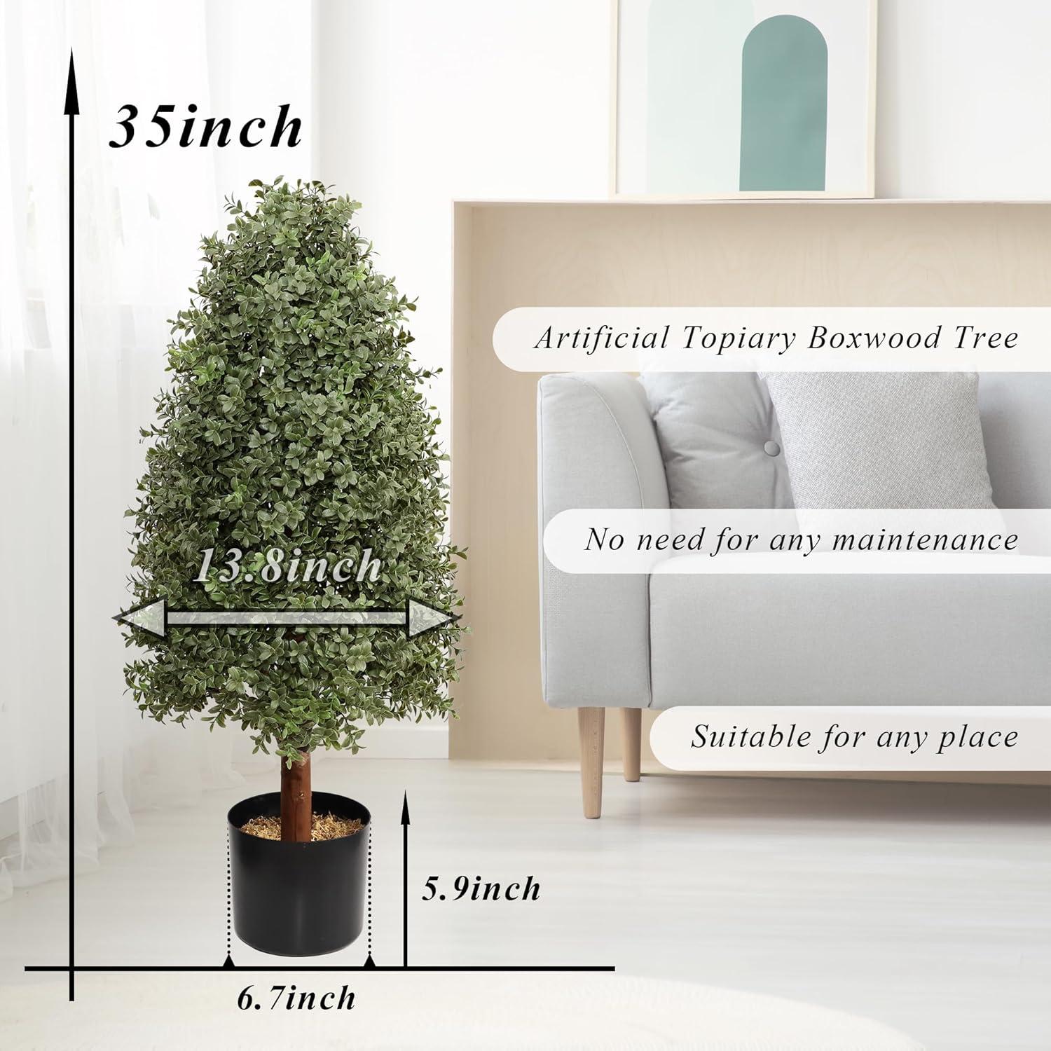 3ft Artificial Topiary Trees Set of 2, Faux Boxwood Tree for Outdoor Decor, Topiaries Plants Artificial Outdoors for Front Door Patio Garden C38