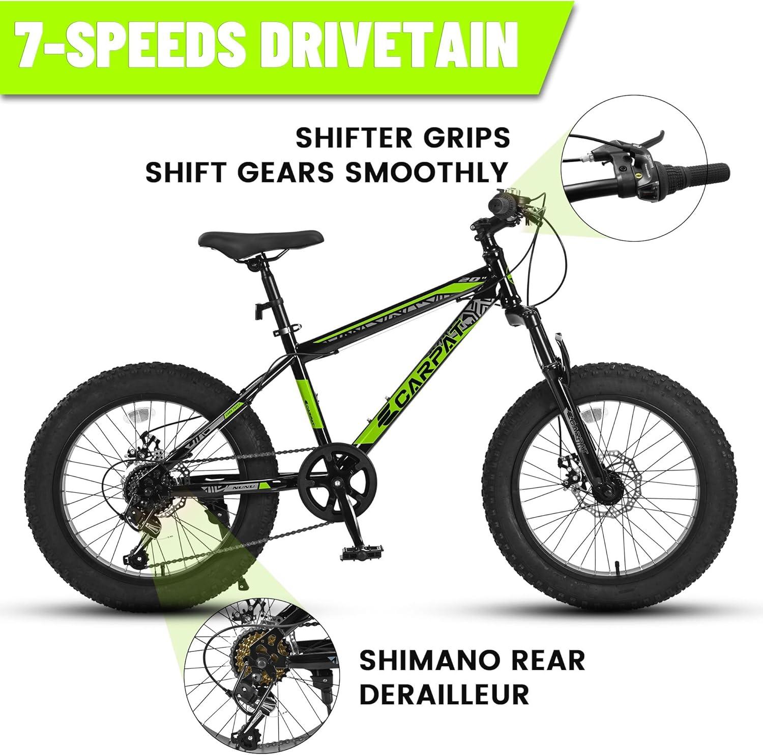 Mountain Bike 20 inch Wheels Fat Tire Bike,4" Wide Fat Tire Snow Mountain Bike ,7 Speed Teenager Children Kids' Bicycles