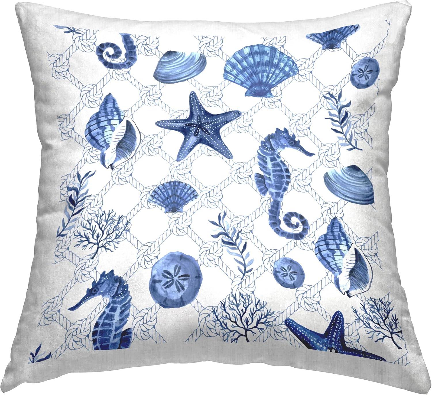 Nautical Sea Life Blue and White Square Throw Pillow Set