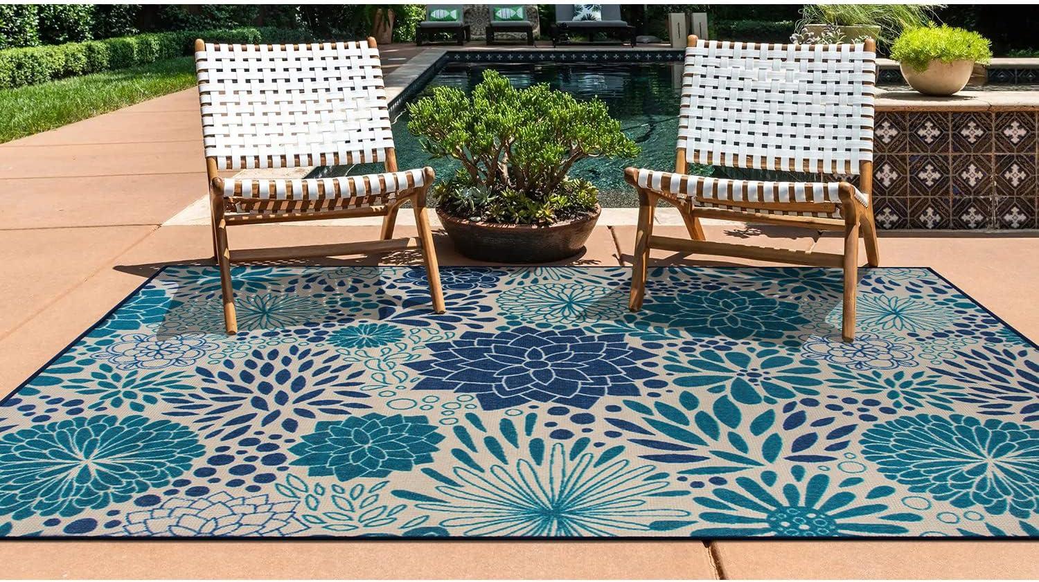 World Rug Gallery Modern Floral Circles Flatweave Indoor/Outdoor Area Rug