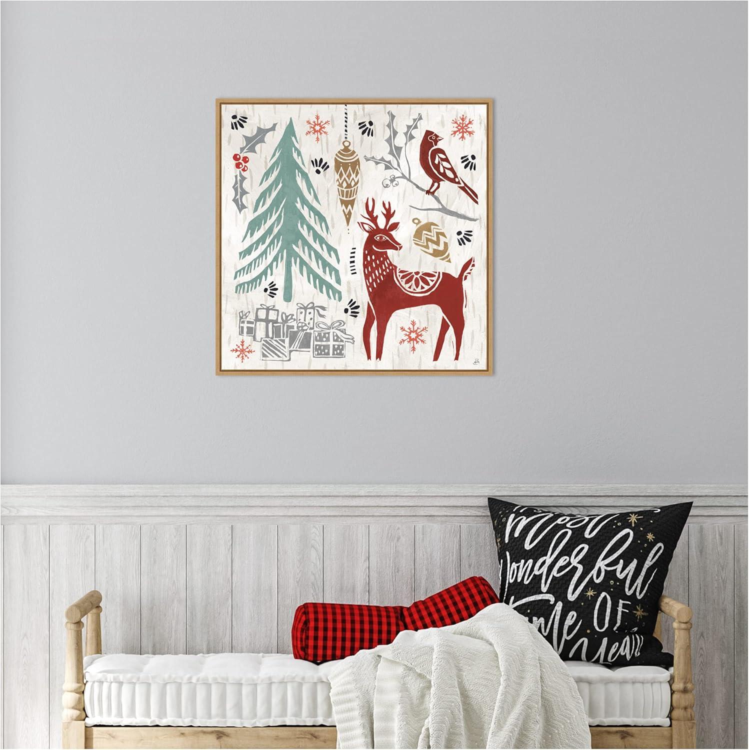 Festive Christmas Canvas Print with Maple Frame, 22" x 22"