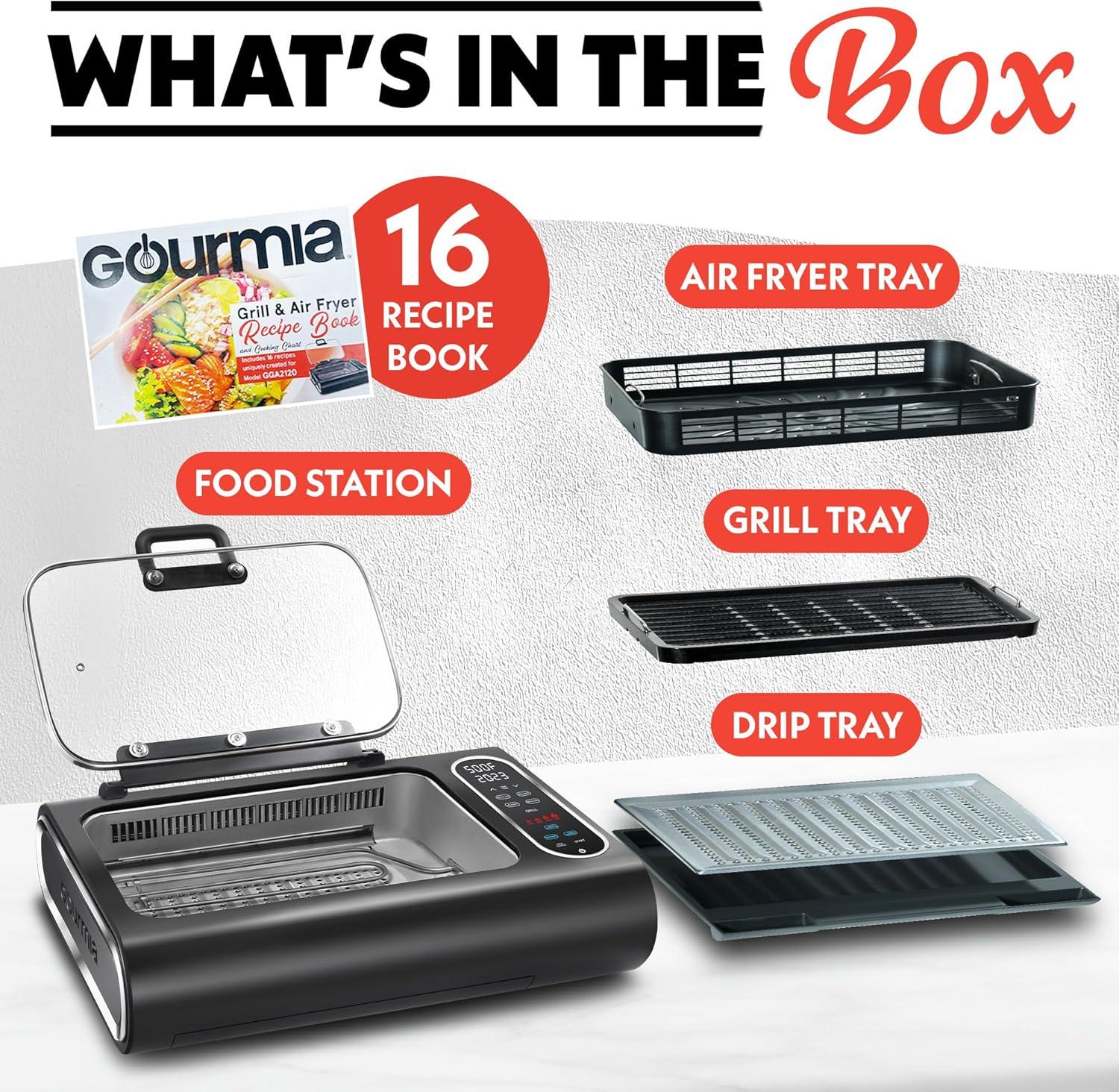 Gourmia Gourmia 6?Qt Smokeless Indoor Grill & Air Fryer FoodStation with Smoke Extracting Technology