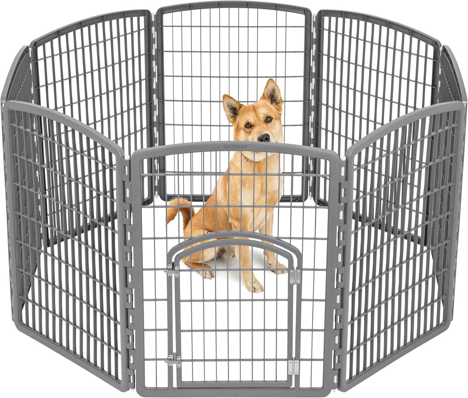 Gray 34" Heavy-Duty Plastic 8-Panel Pet Playpen