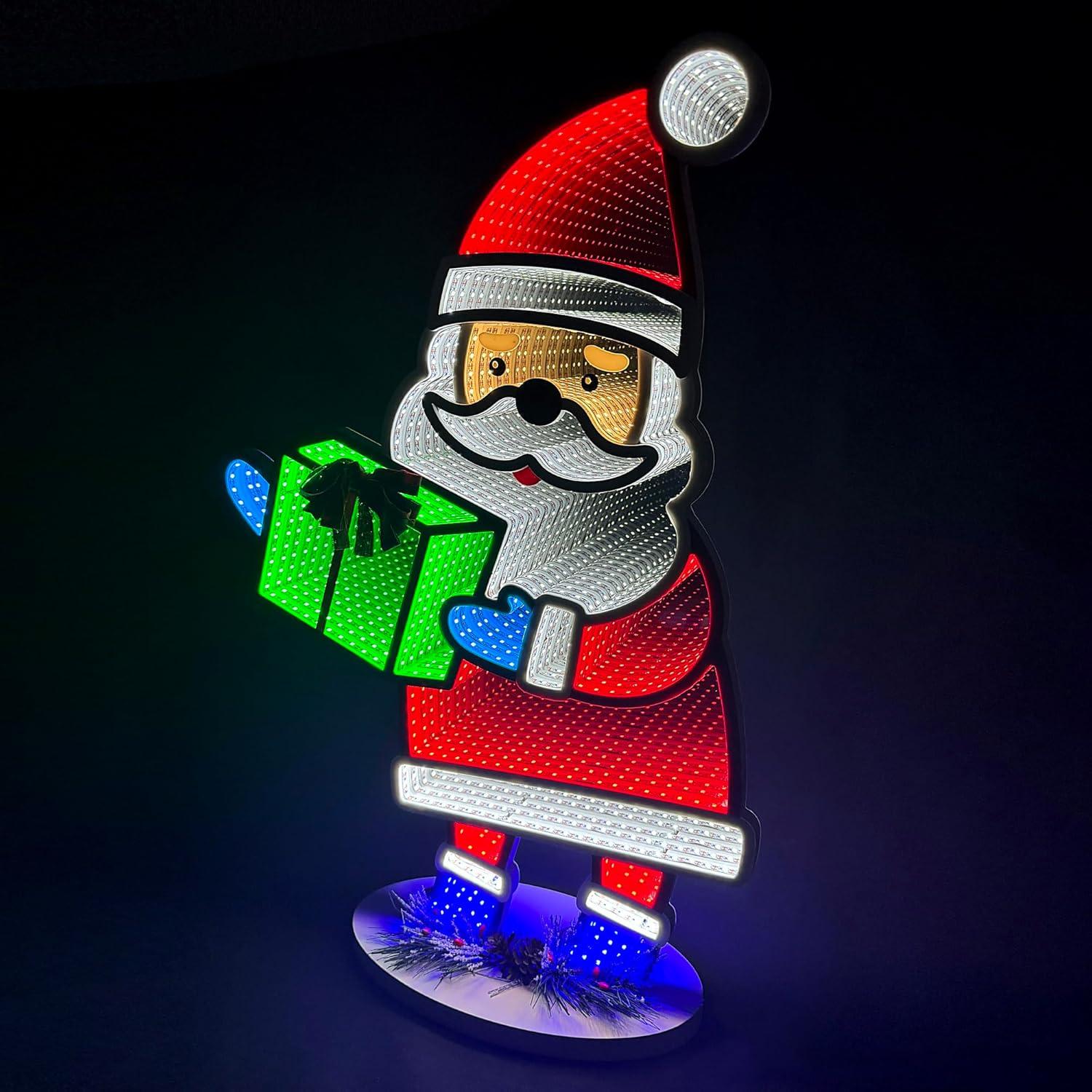 Elumina Decor Santa Infinity Mirror Light with Stand - LED Christmas Decoration - USB-Powered - Santa Claus 3D LED Infinity Light - Indoor Seasonal Holiday Decor for Windows or Tables - 16" x 24"