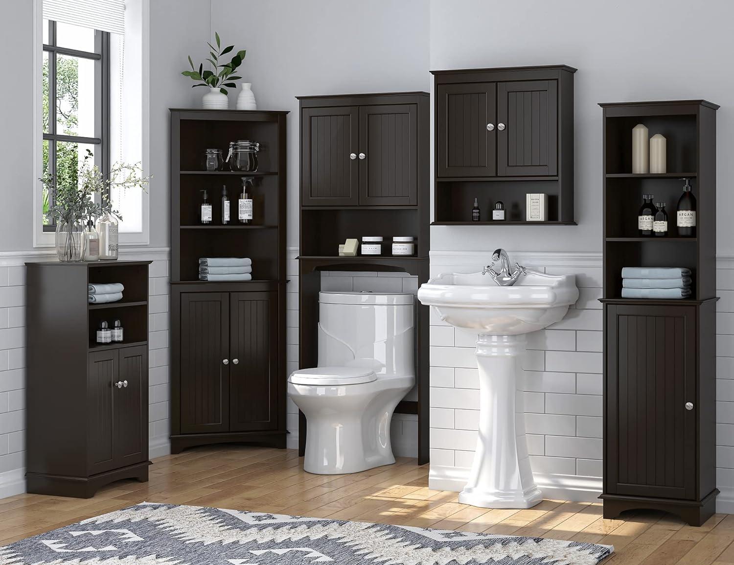 Espresso MDF Wall Mounted Bathroom Cabinet with Shelves