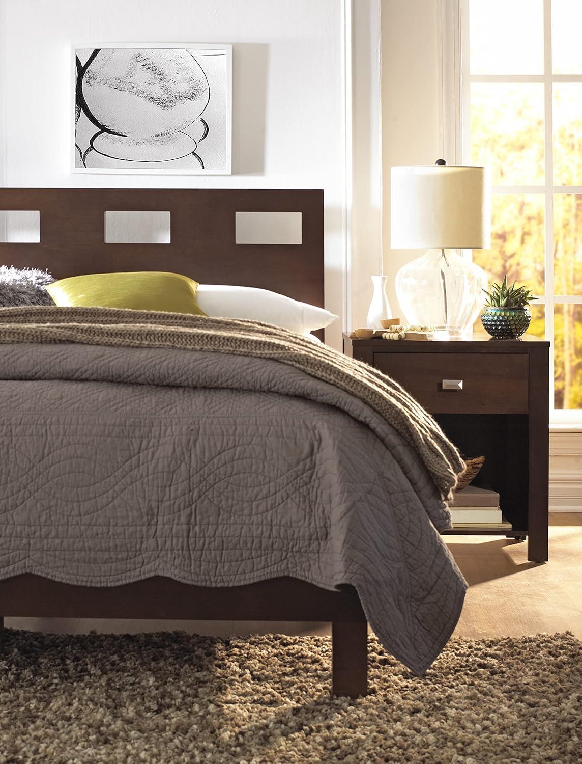 King-Sized Riva Storage Bed with Upholstered Wood Headboard in Chocolate Brown