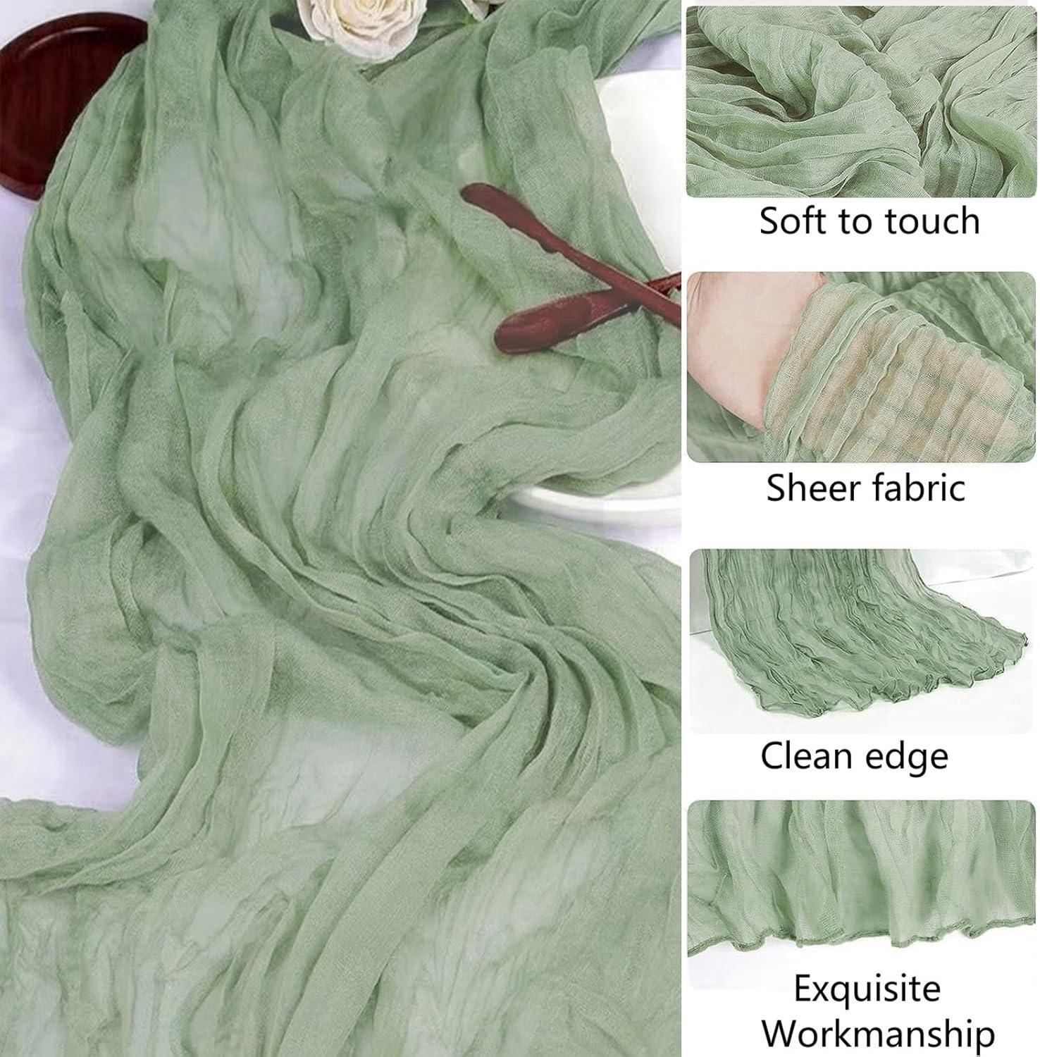 Mint Green Cheesecloth Table Runner 6 Pack 35" Boho Gauze Runner 120 inches Long Tablecloth Runner Rustic Sheer Fabric Bulk for Baby Shower Wedding Bridal Birthday Party Table Decorations