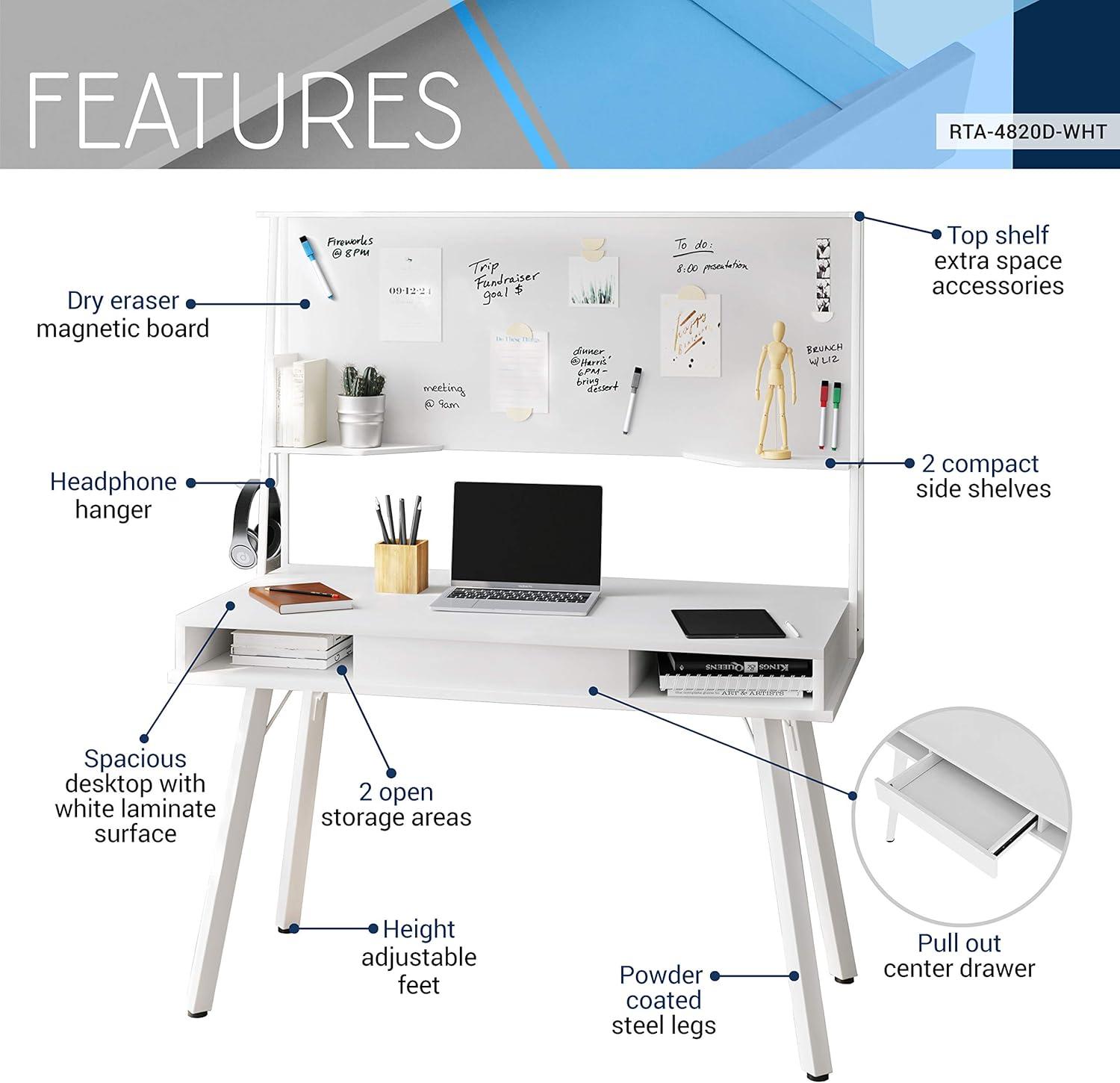Computer Desk with Storage, Hutch & Magnetic Board - Techni Mobili