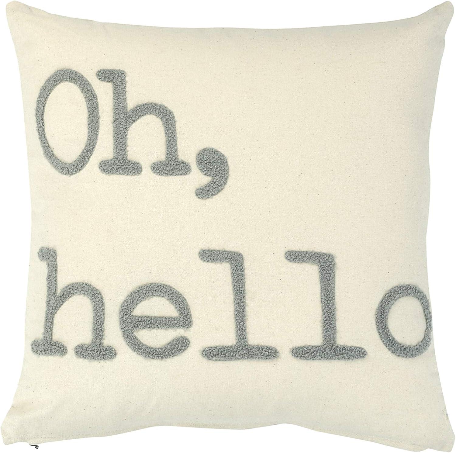 Oh, Hello Embroidered Square Cotton Decorative Pillow