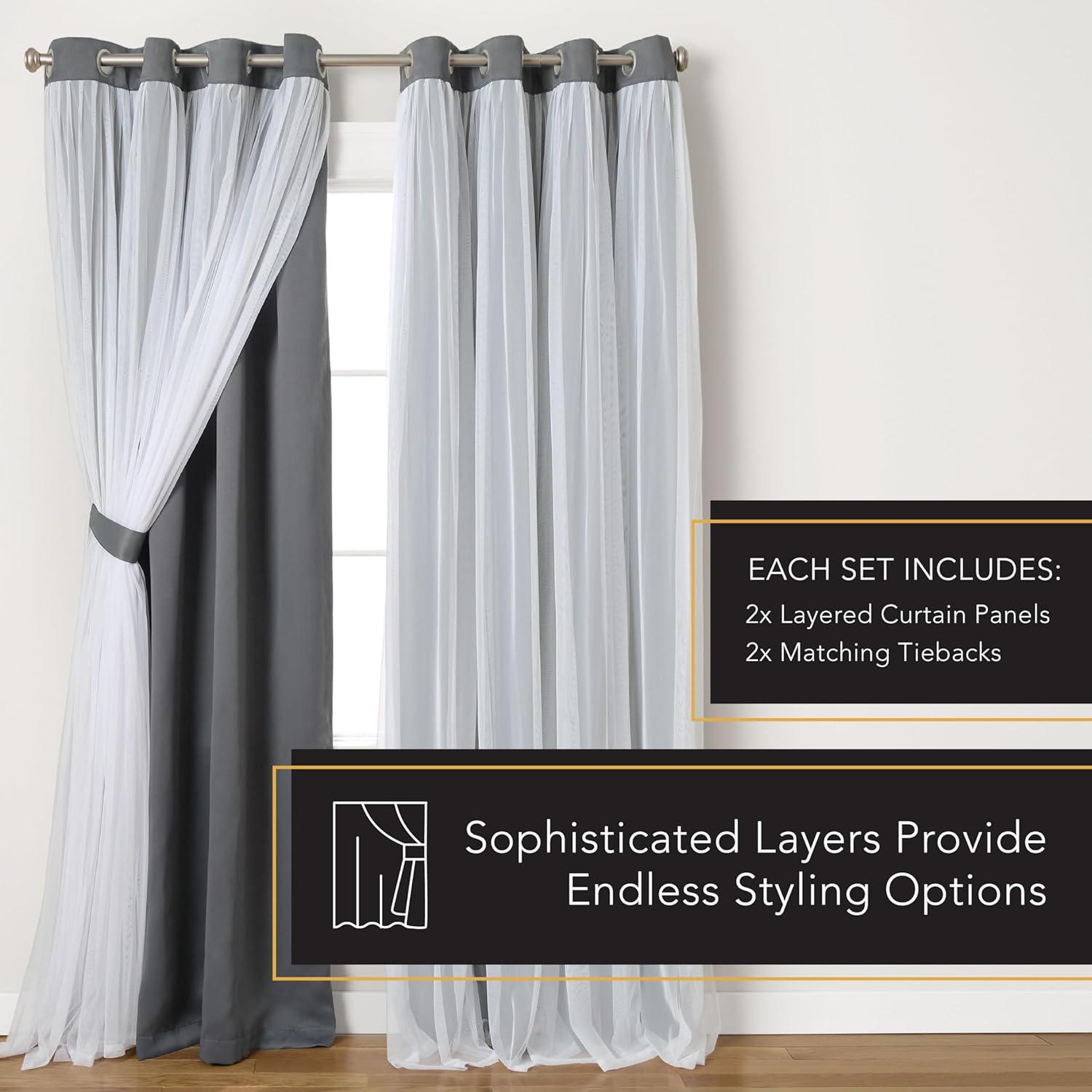 Cloud Gray and Silver Blackout Sheer Grommet Curtain Panels