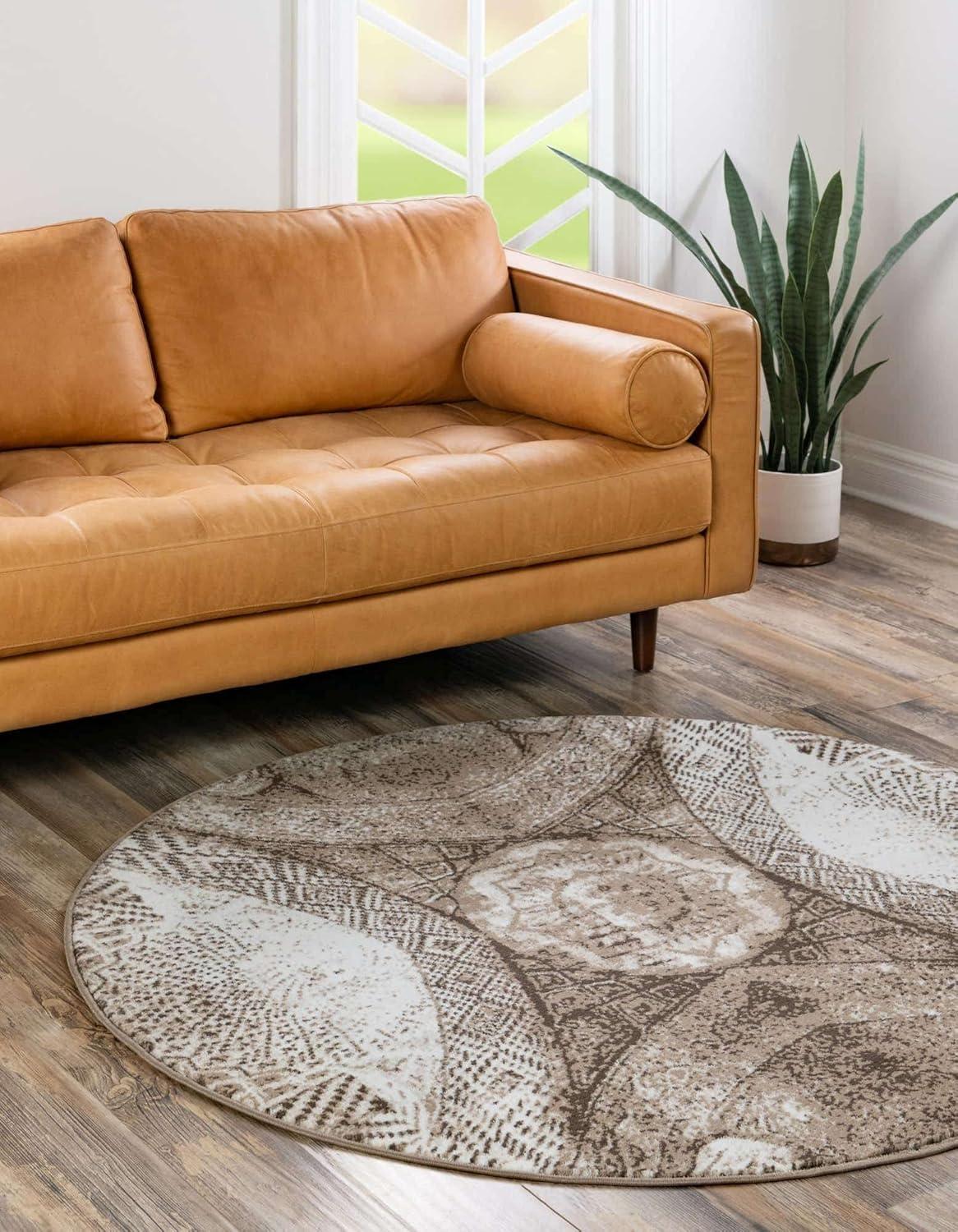 Unique Loom 5' 3 x 5' 3 Sofia  Albert Brown Round Area Rug