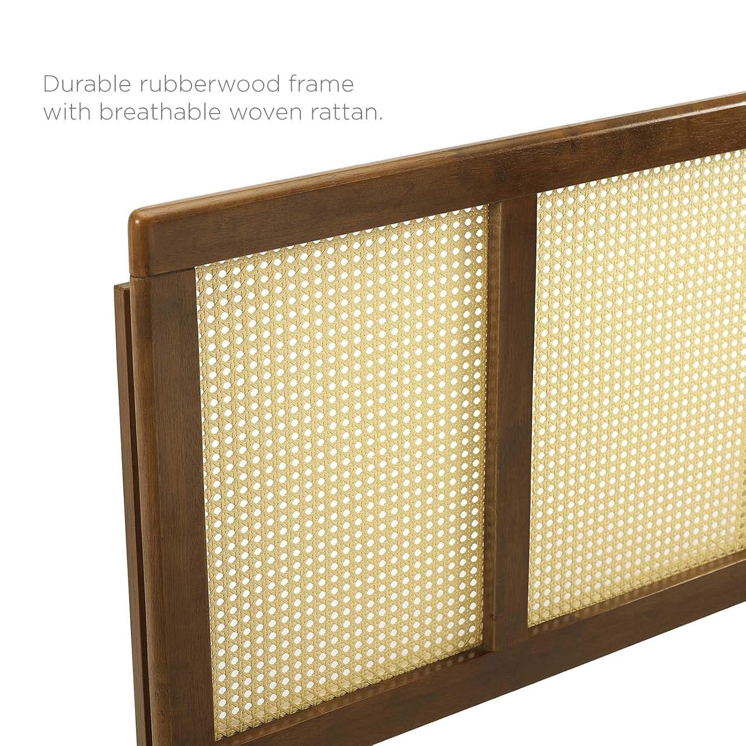 Modway Delmare Cane Headboard – King Size Woven Rattan Accent Panel with Natural Wood Frame and Mid-Century Style