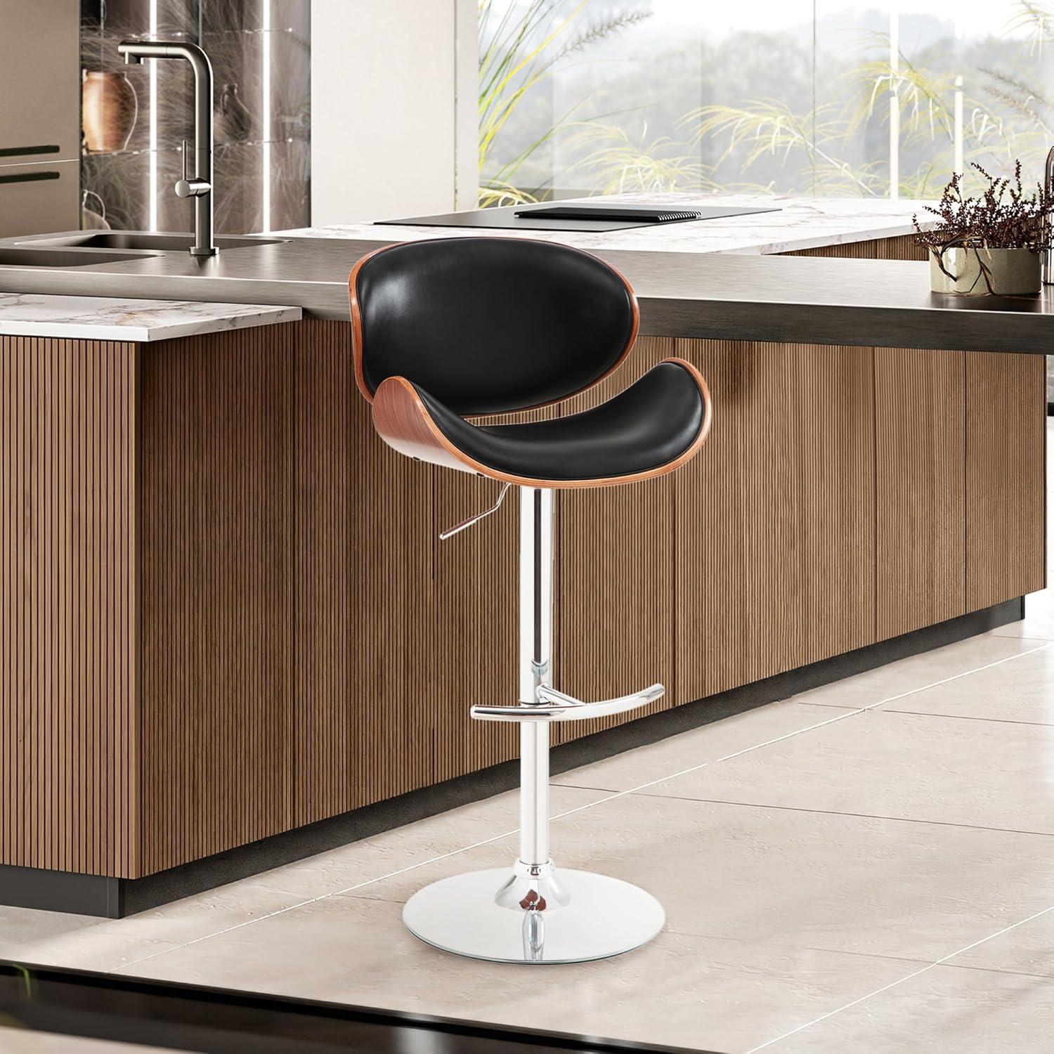 Armen Living Naples 34" Contemporary Faux Leather & Metal Bar Stool in Black