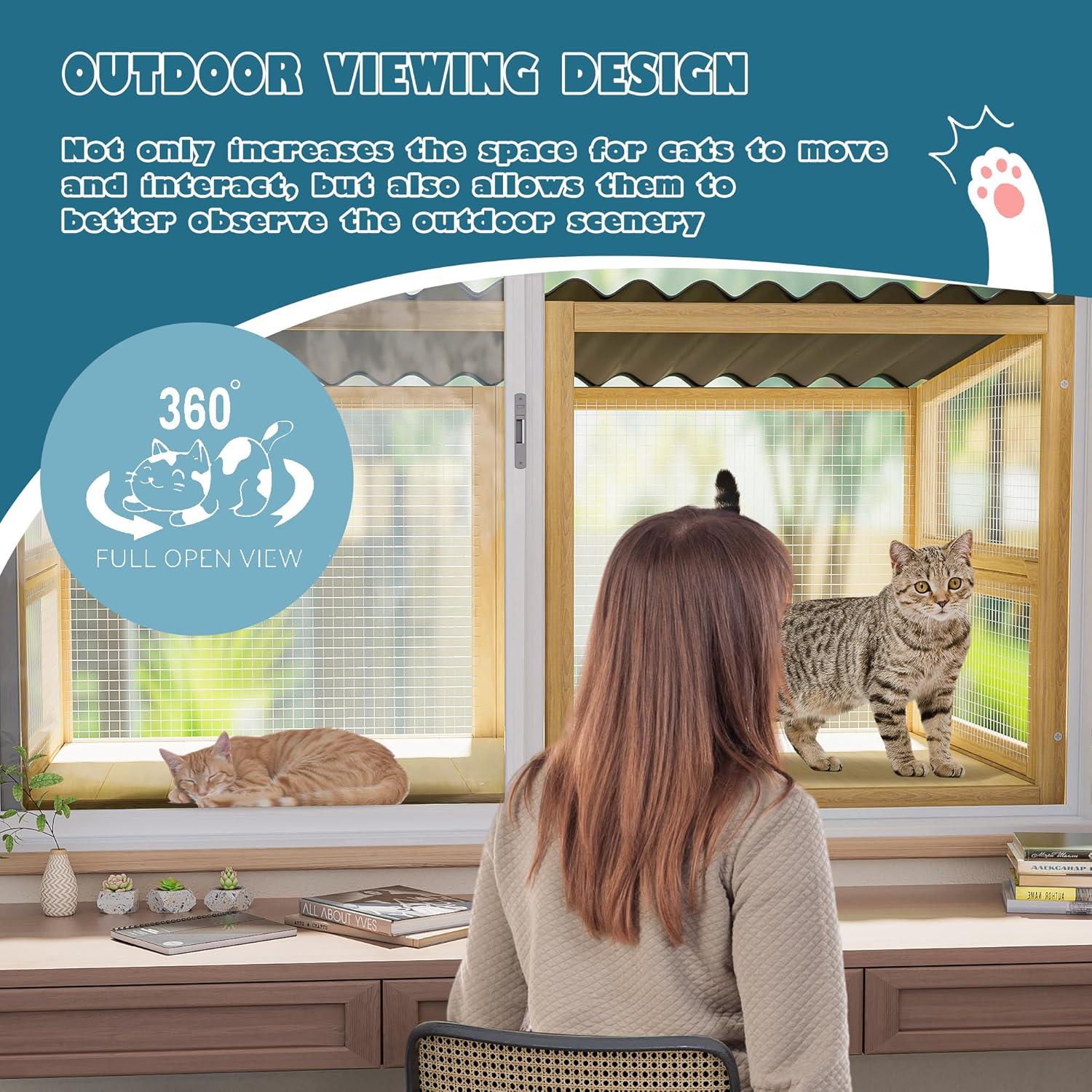 Tucker Murphy Pet™ Cat Catio,Cat Window Perch for Large Indoor Cats - Expandable Wooden Cat Window Box Enclosure for Multi Cats,