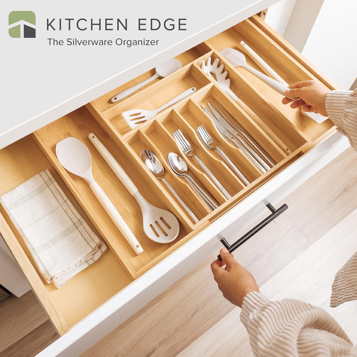 Premium Silverware, Flatware and Utensil Organizer for Kitchen Drawers, Expandable from 14 to 25 Inches Wide, 10 Compartments, 100% Bamboo Von 35 cm bis 63 cm Breite