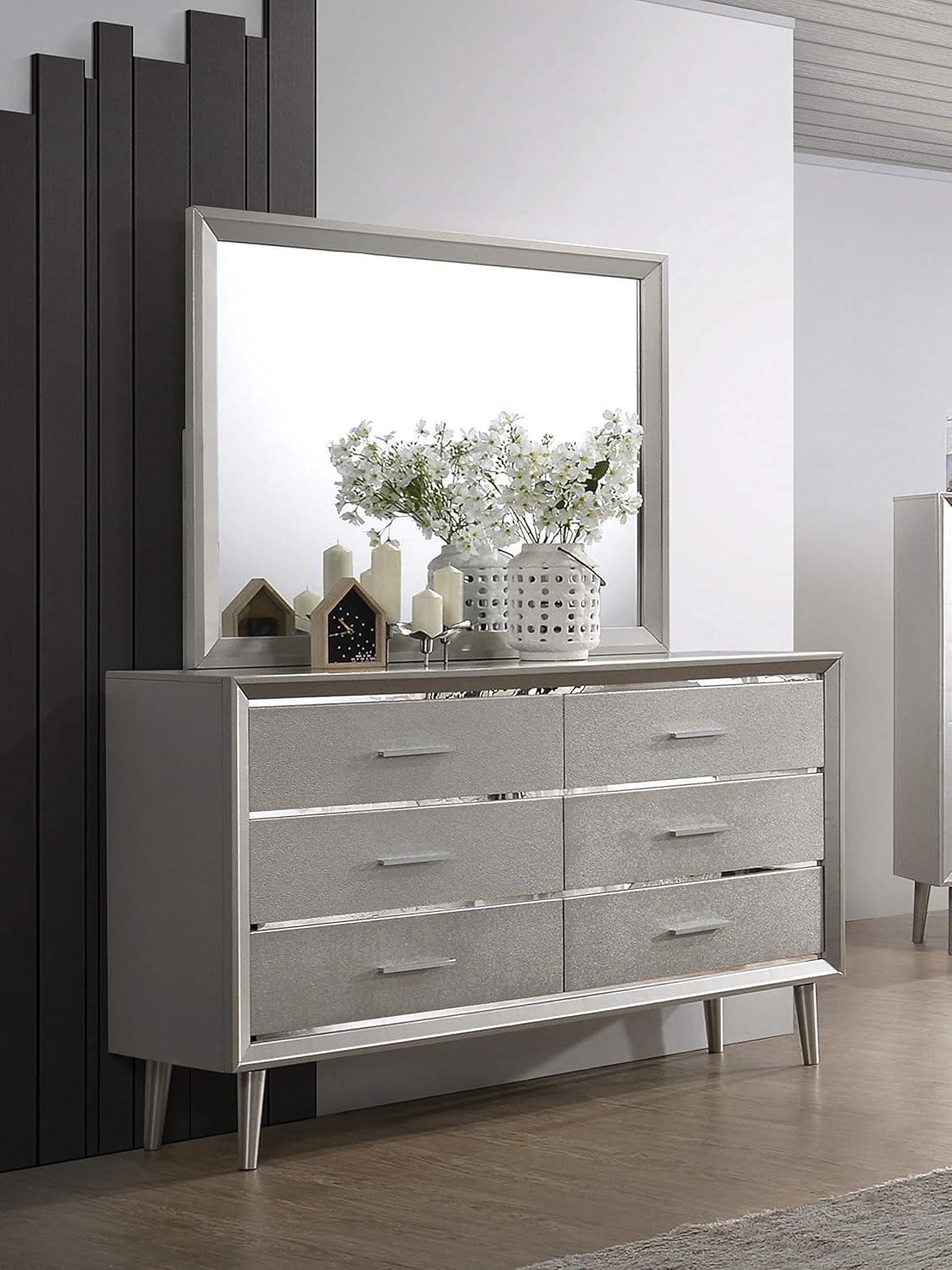 Transitional Silver Rectangular Wood Dresser Mirror