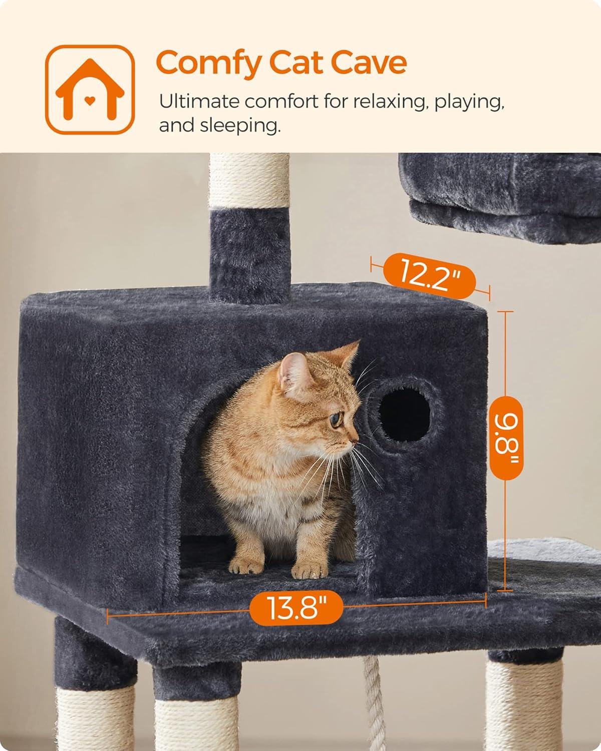 Smoky Gray 56.3" Cat Tree with Hammock and Scratching Posts