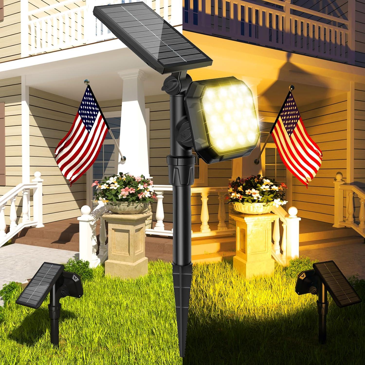 ROSHWEY 2PCS Bright Solar Spotlight Outdoor Waterproof, 700lm Outside Solar Landscape Lights for Yard, Garden, Driveway, Walkway, Lawn, Cool Light