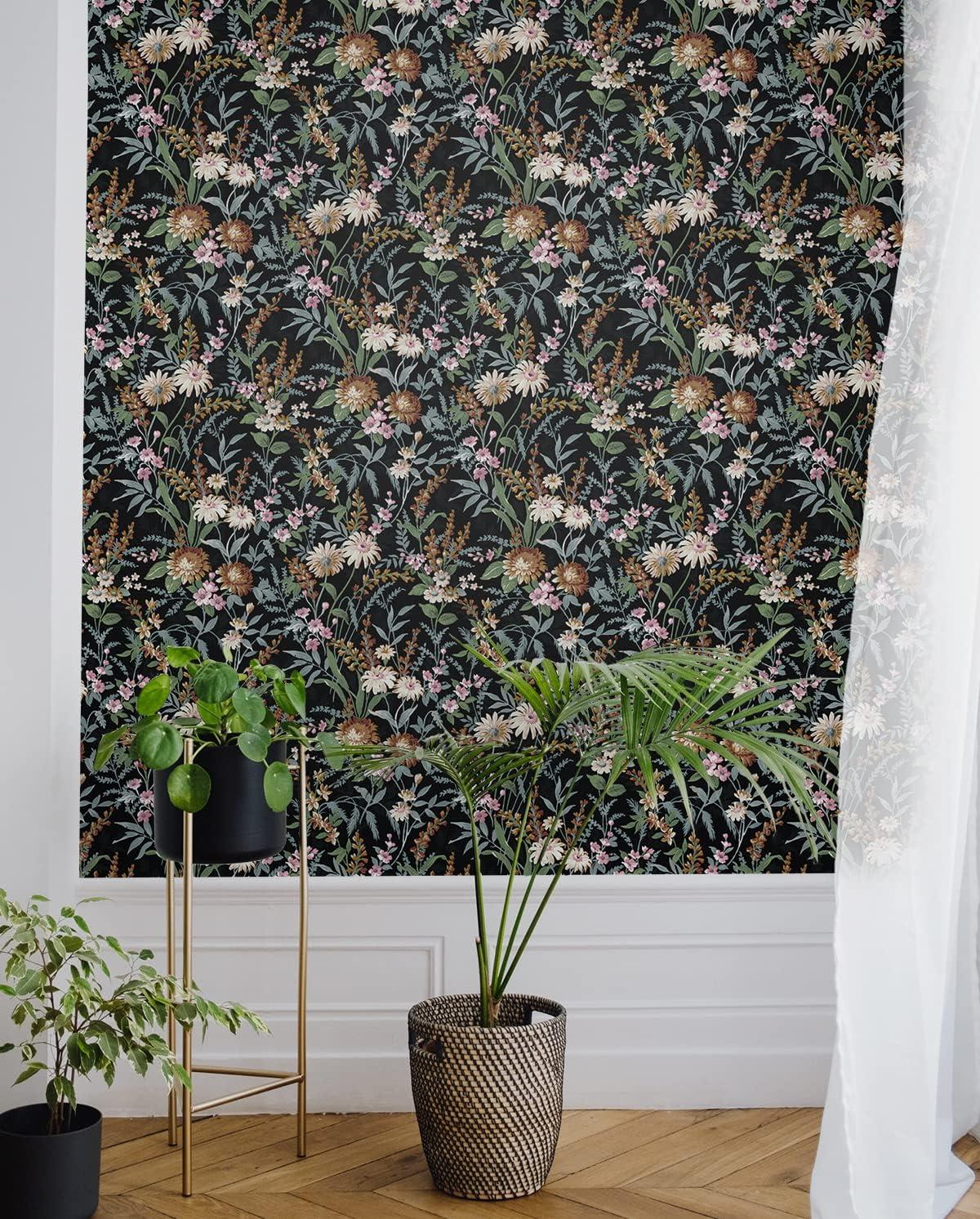 NextWall  Vintage Floral Peel and Stick Wallpaper 20.5 in. W x 18 ft. L - Onyx