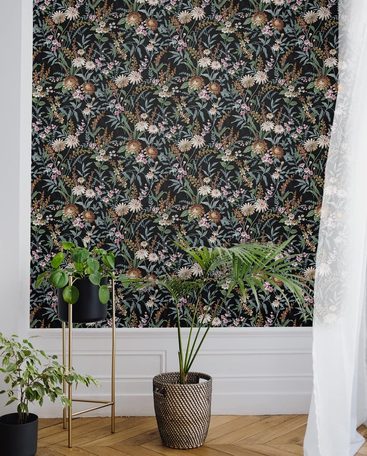 NextWall Vintage Floral Peel and Stick Wallpaper 20.5 in. W x 18 ft. L - Onyx