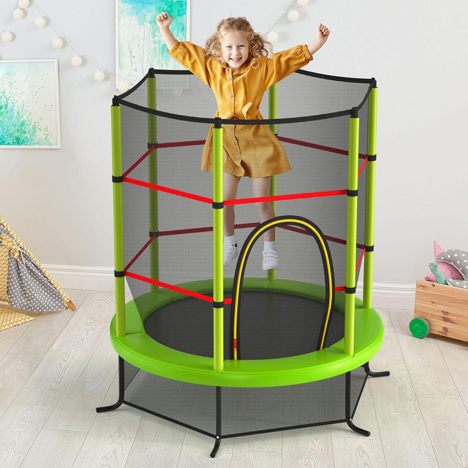 Toddler Trampoline, 55” Trampoline for Kids with Bottom-to-Top All-Round Enclosure Net & Seamless Jumping Mat, Approved Easy Assembly Kids Mini Trampolines Indoor/Outdoor