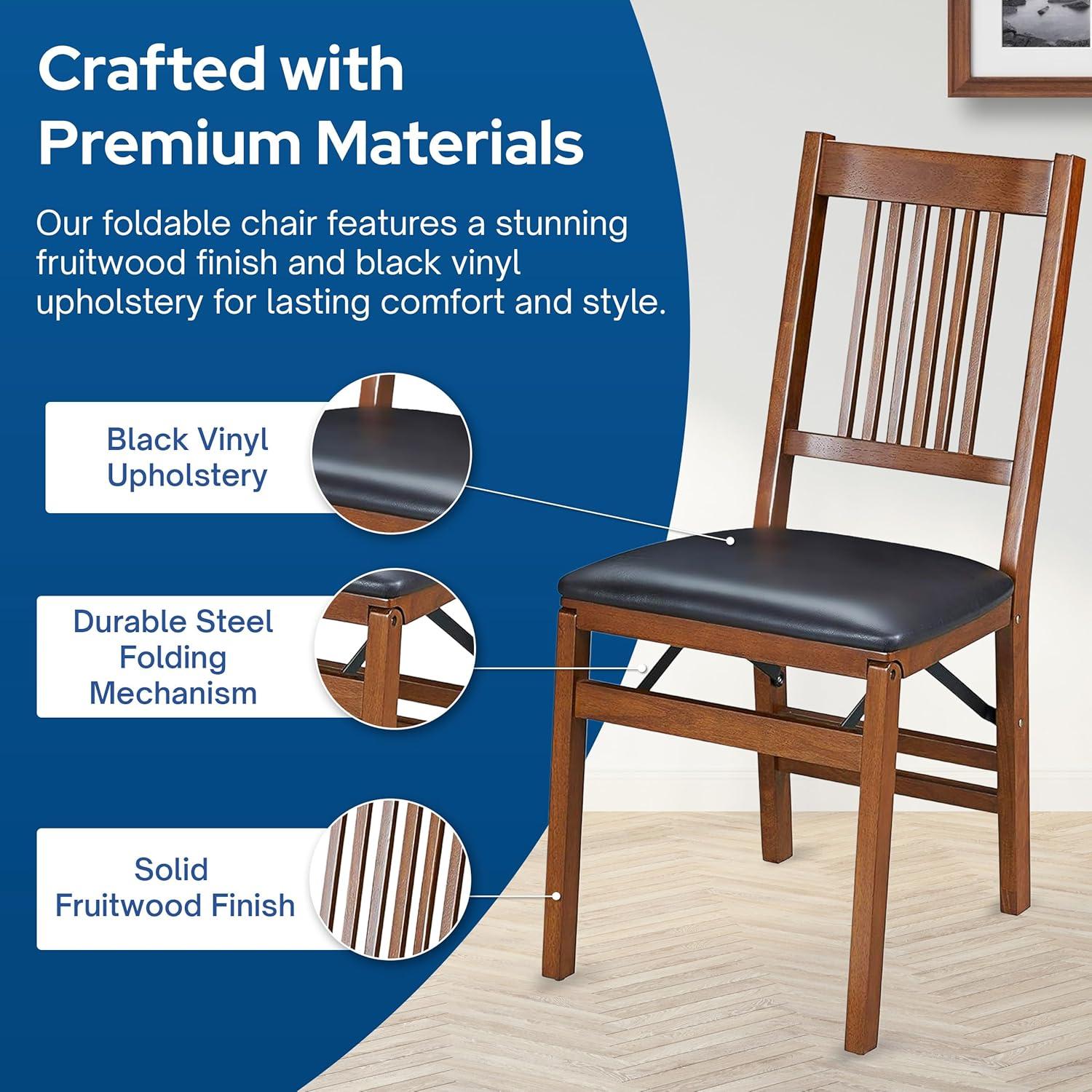 Stakmore Set of 2 True Mission Folding Chair Fruitwood Brown : Vinyl Upholstered, No Assembly, Wood Frame