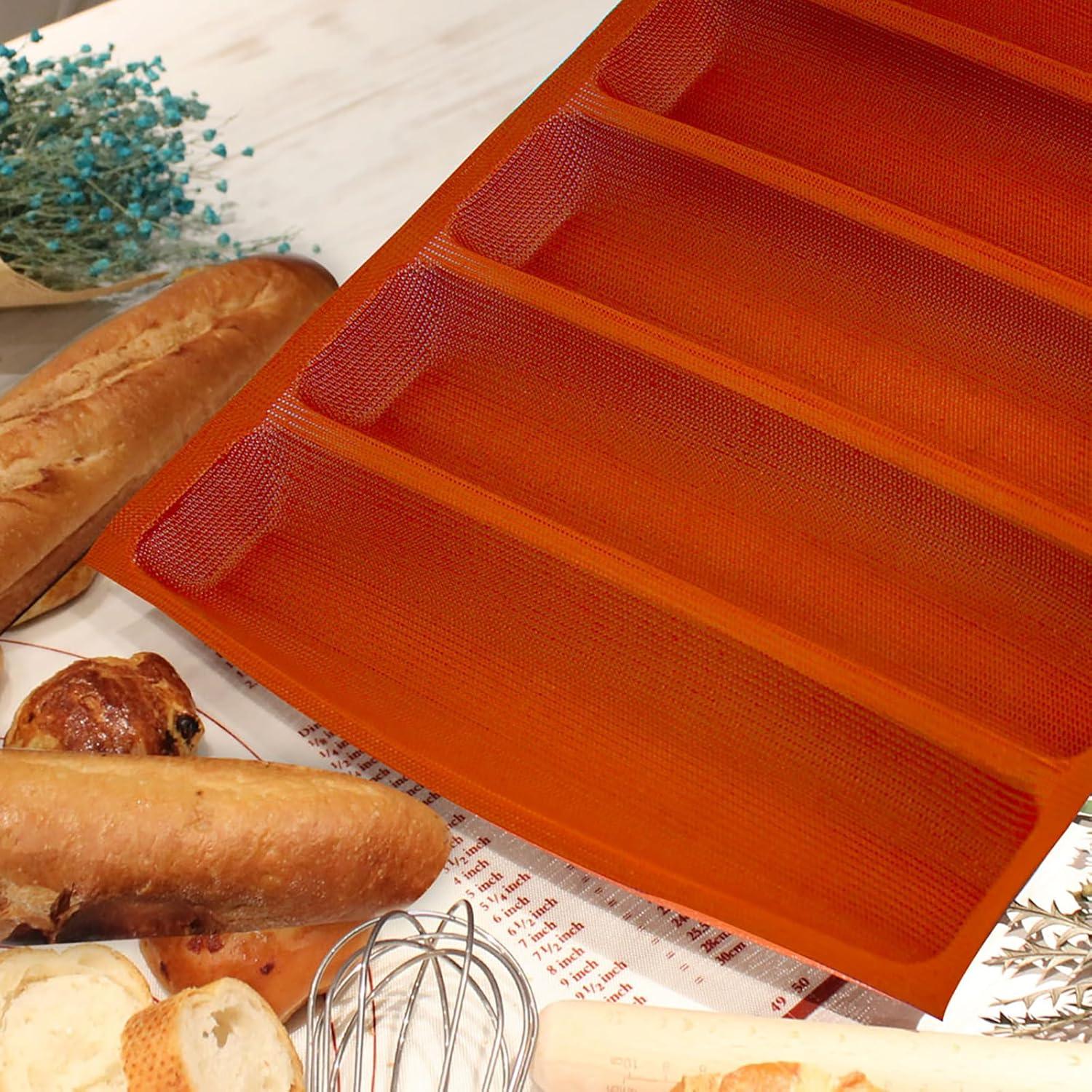 Silicone Perforated Baking Forms Sandwich Mold French Baguette Bread Pan Food Mat 5 Loaf Non-Stick Baking Liners