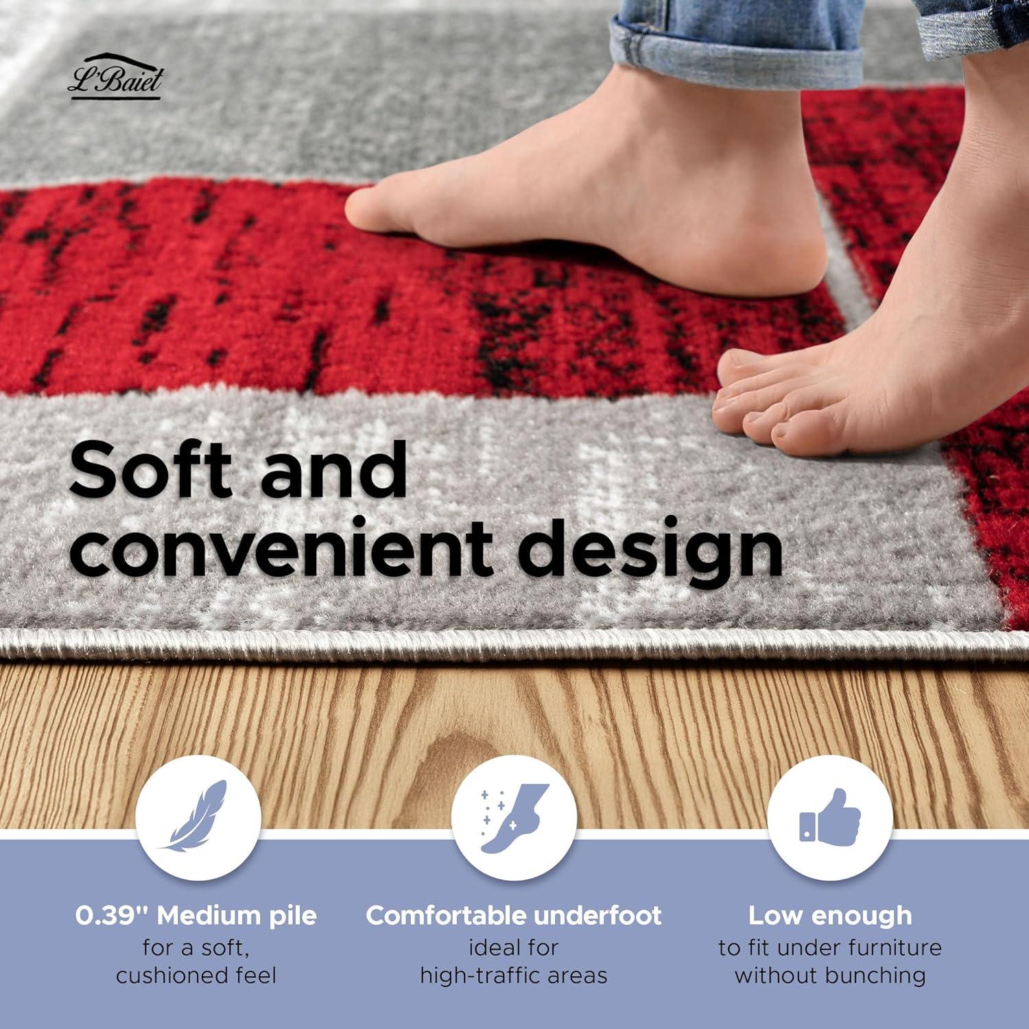 L'Baiet Verena Geometric Area Rug Red Grey 5' x 7' Medium Area Rugs Carpet for Living Room, Bedroom, Dining Table, Office, Hallway, Foyer | Neutral Colorful Modern Abstract Home Decor