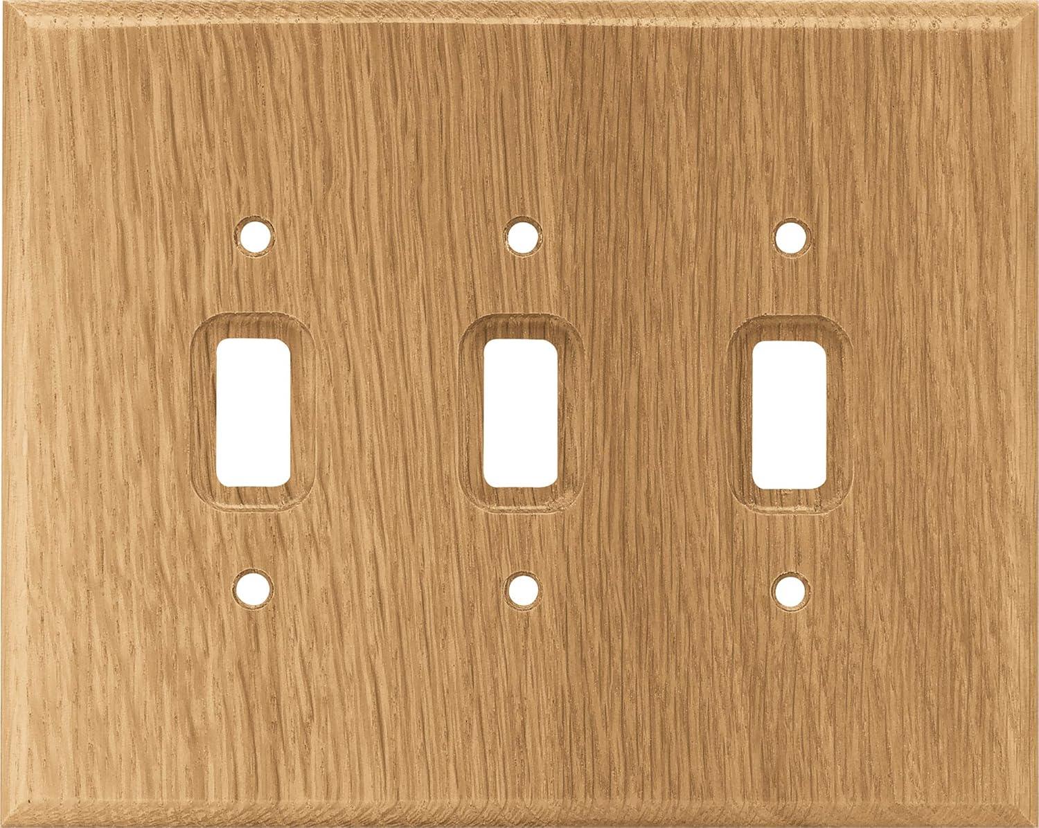 Unfinished Light Brown Wooden Triple Toggle Switch Plate
